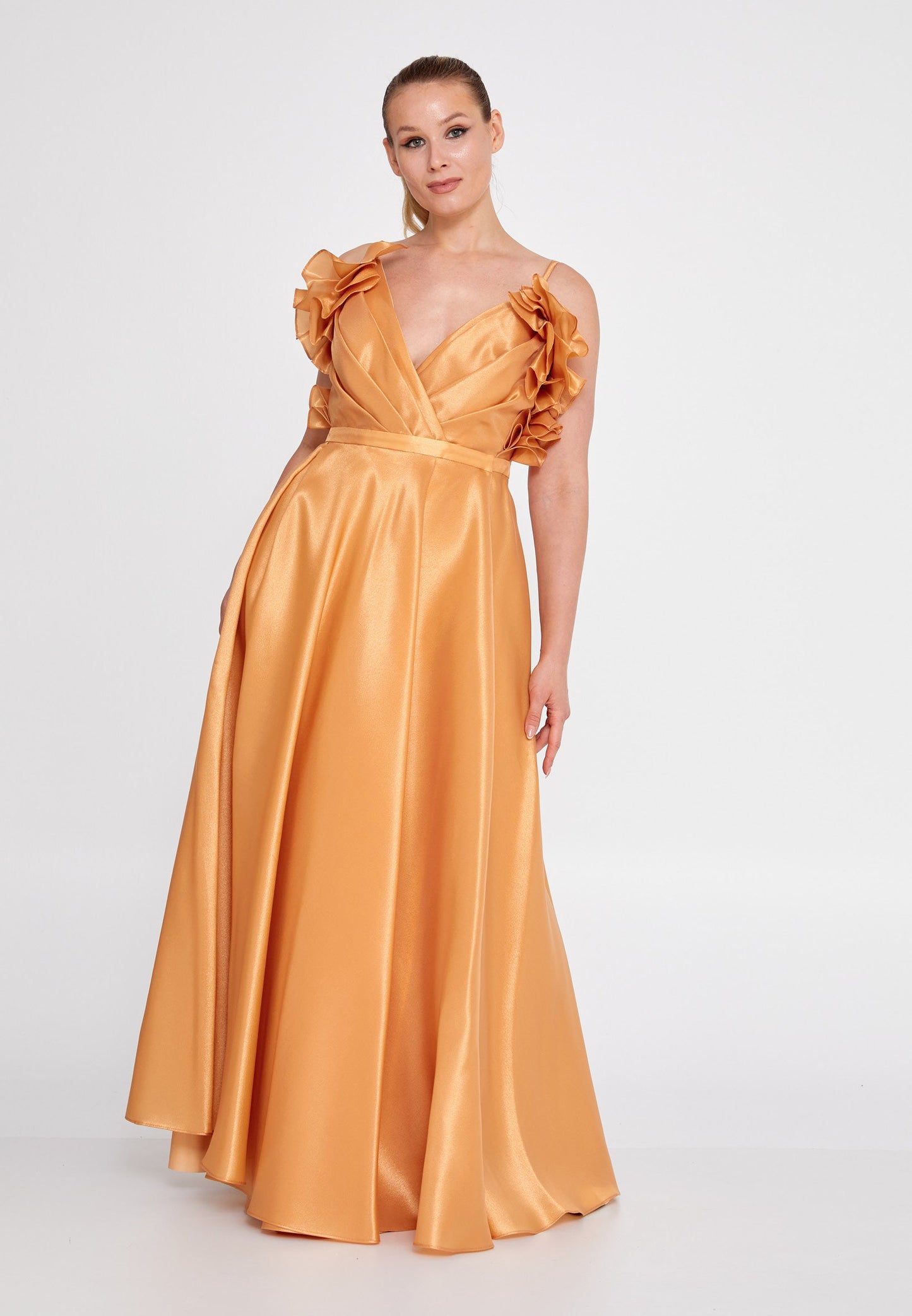 Sleeveless Maxi Tulle Column Plus Size Wedding Guest Dress Brown - Unit Price: 112$