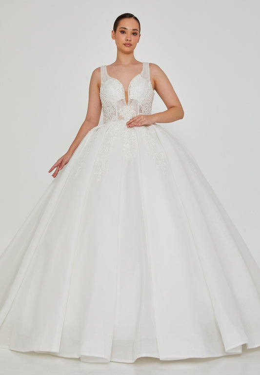 Sleeveless Maxi Tulle Plus Size Wedding Dress Off White - Unit Price: 336$