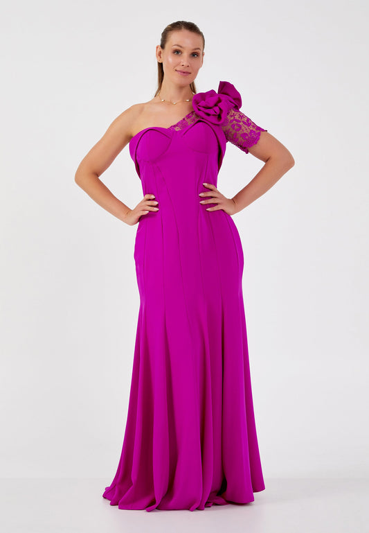 One Shoulder Maxi Tulle Mermaid Plus Size Wedding Guest Dress Fuchsia - Unit Price: 113$