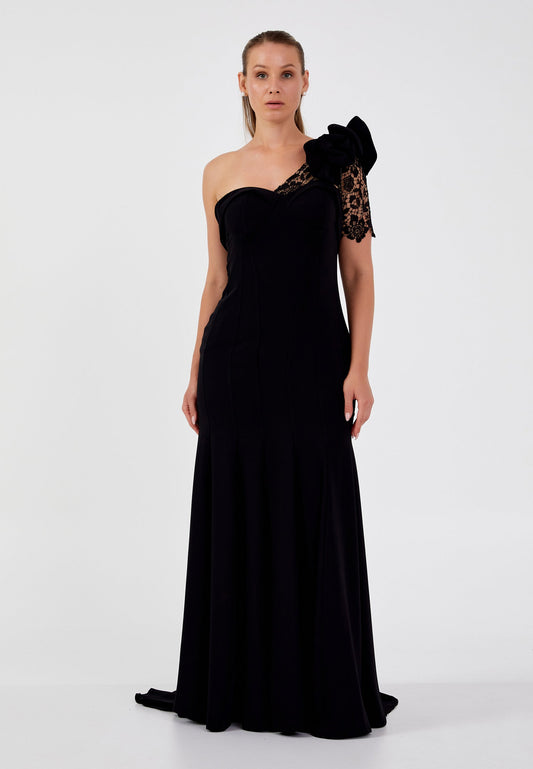 One Shoulder Maxi Tulle Mermaid Plus Size Wedding Guest Dress Black - Unit Price: 113$