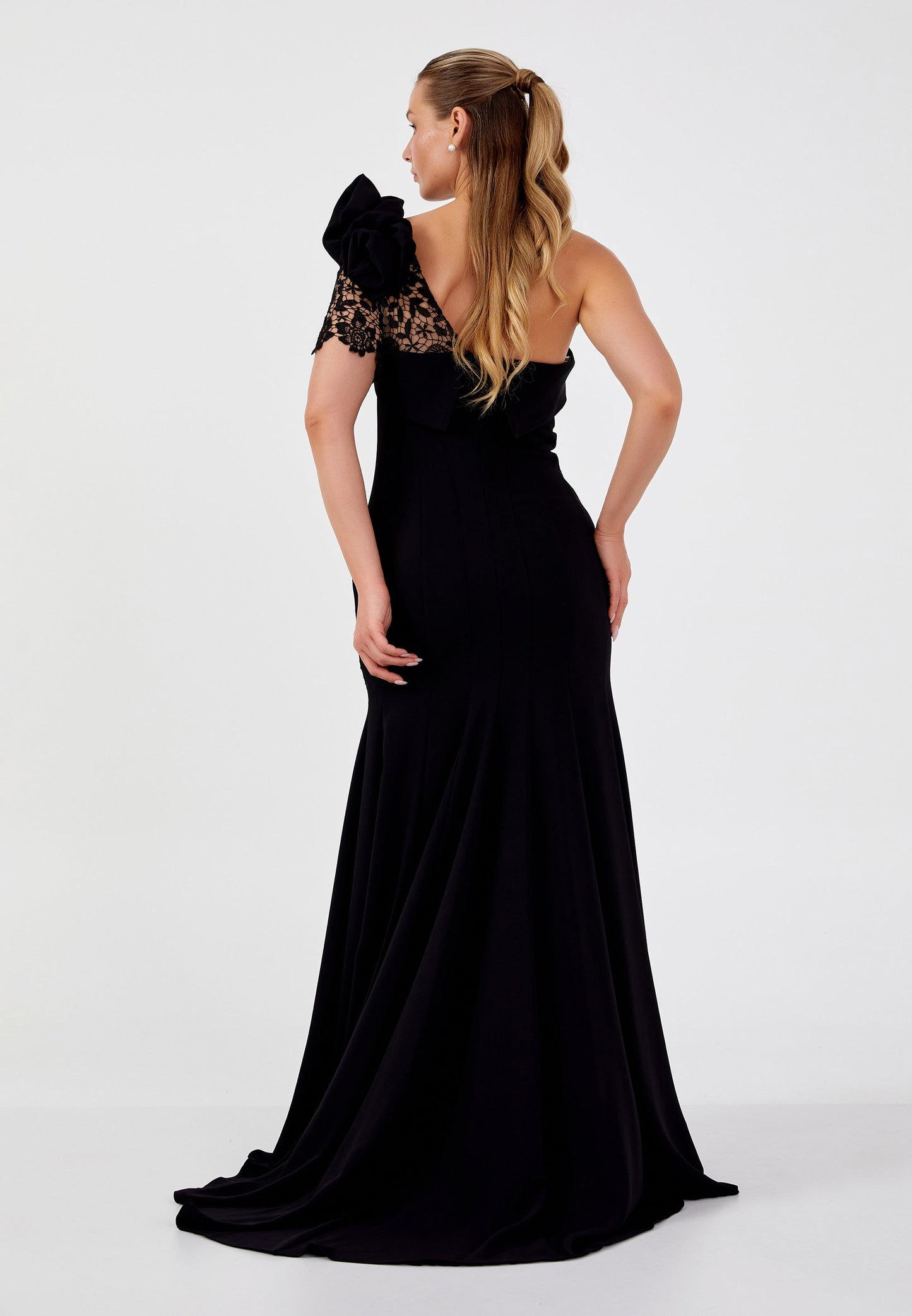 One Shoulder Maxi Tulle Mermaid Plus Size Wedding Guest Dress Black - Unit Price: 113$