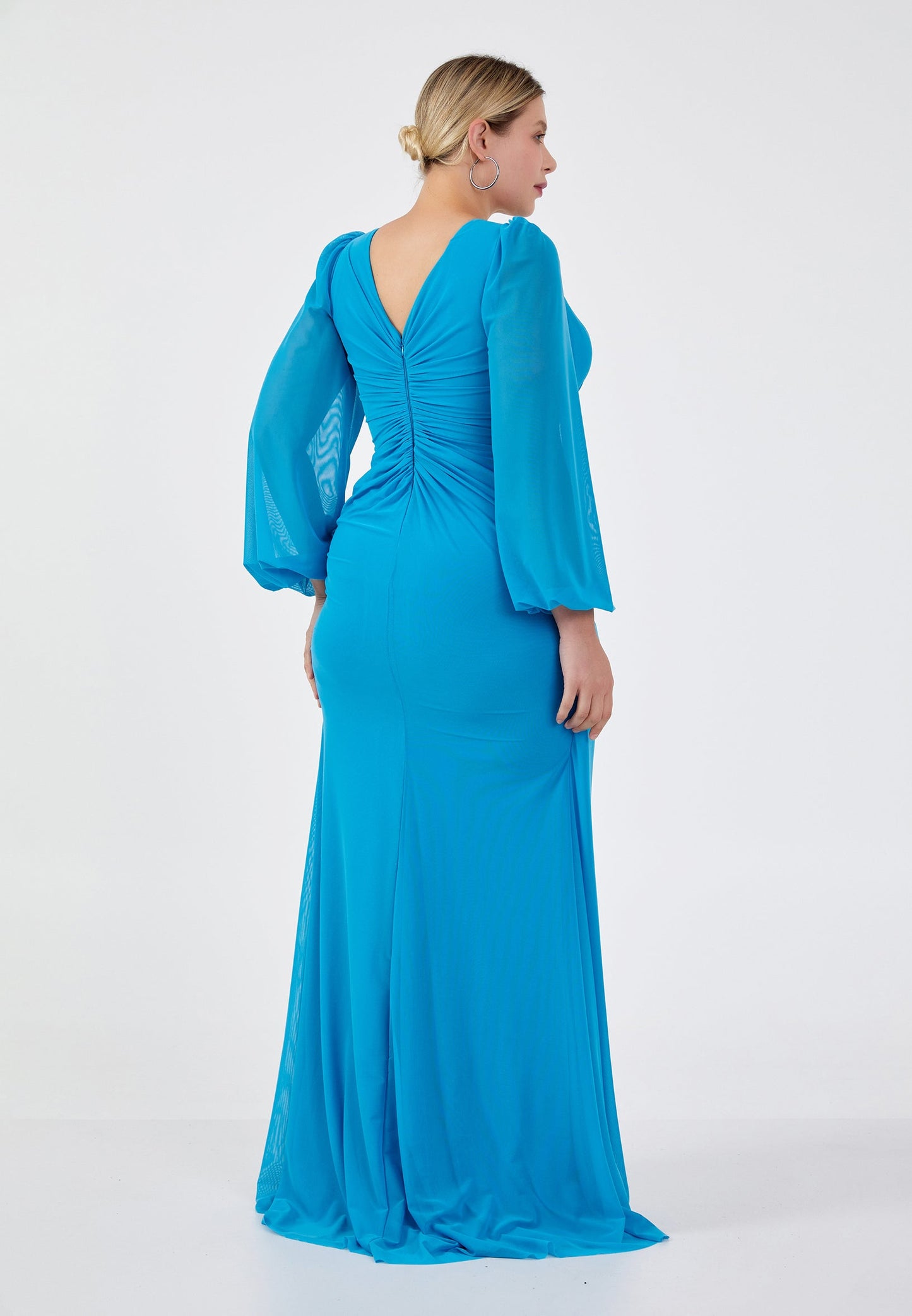 Long Sleeve Maxi Lycra Mermaid Plus Size Wedding Guest Dress Blue - Unit Price: 92$