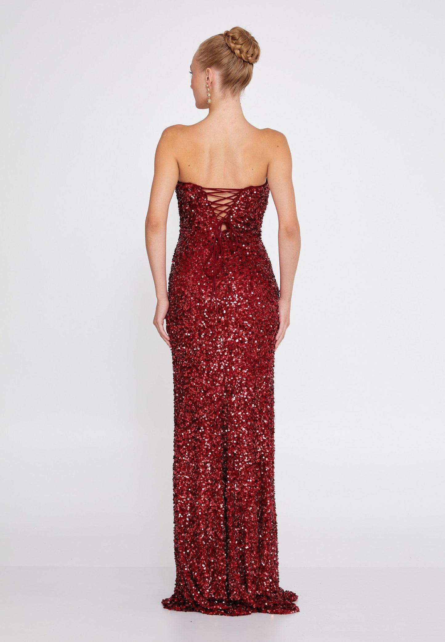 Strapless Maxi Sequin Mermaid Regular Wedding Guest Dress Burgundy - Unit Price: 120$