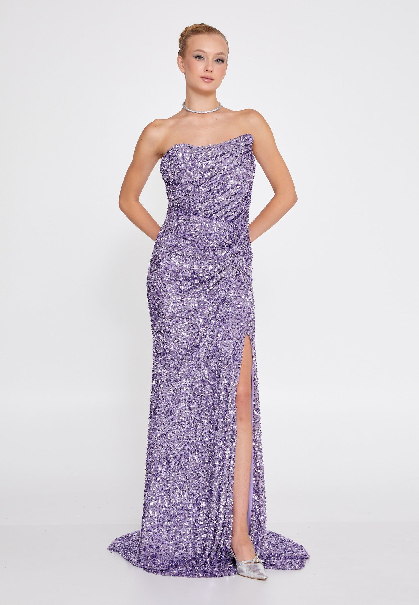 Strapless Maxi Sequin Mermaid Regular Wedding Guest Dress Lilac - Unit Price: 120$