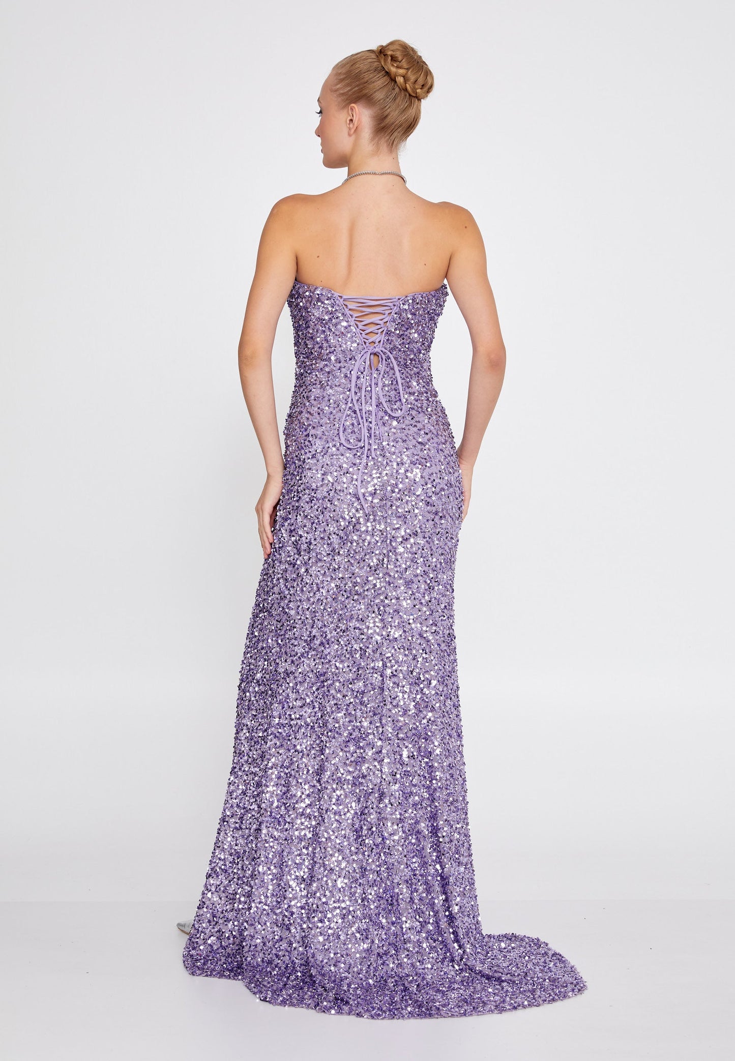 Strapless Maxi Sequin Mermaid Regular Wedding Guest Dress Lilac - Unit Price: 120$