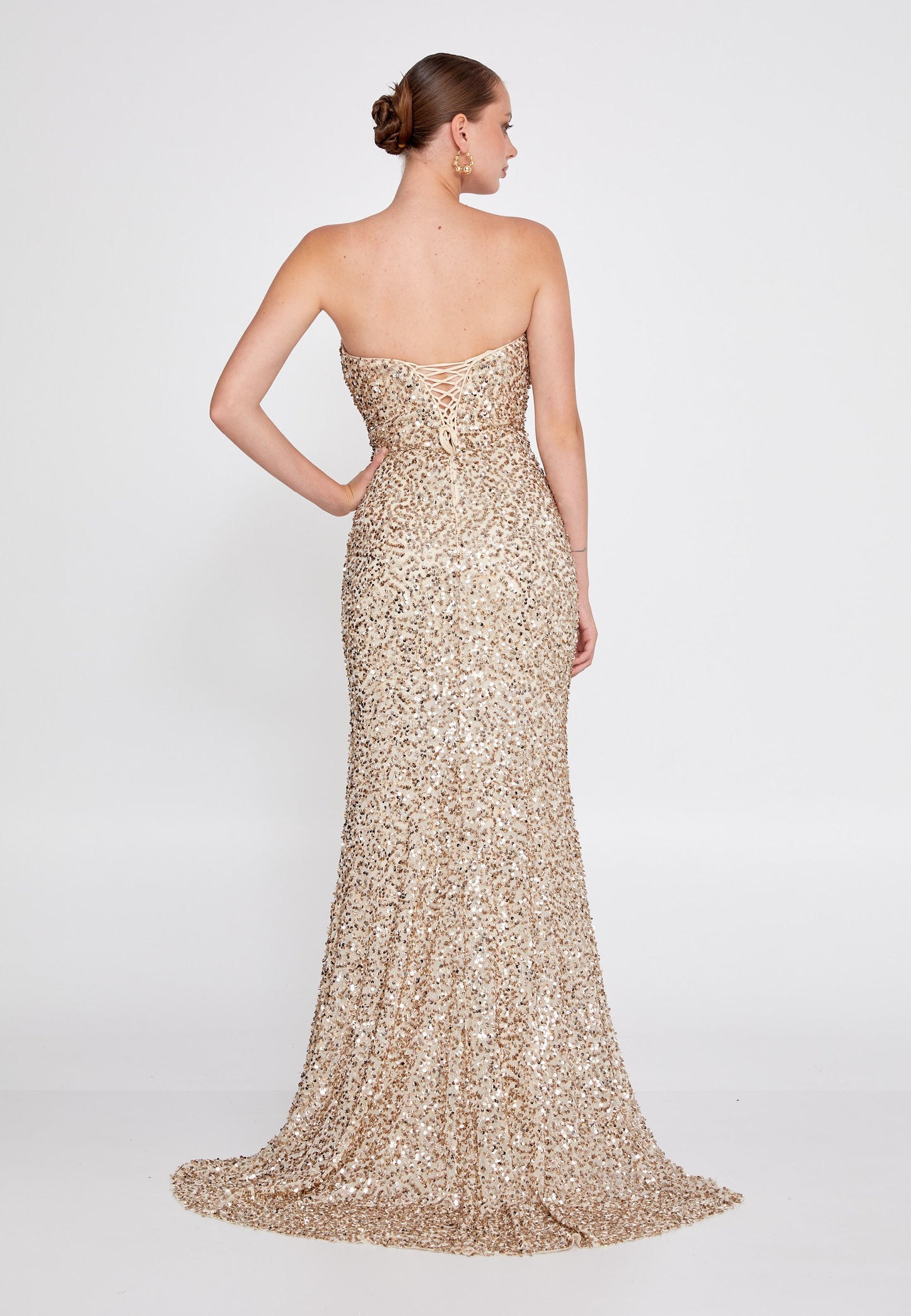 Strapless Maxi Sequin Mermaid Regular Wedding Guest Dress Beige - Unit Price: 120$