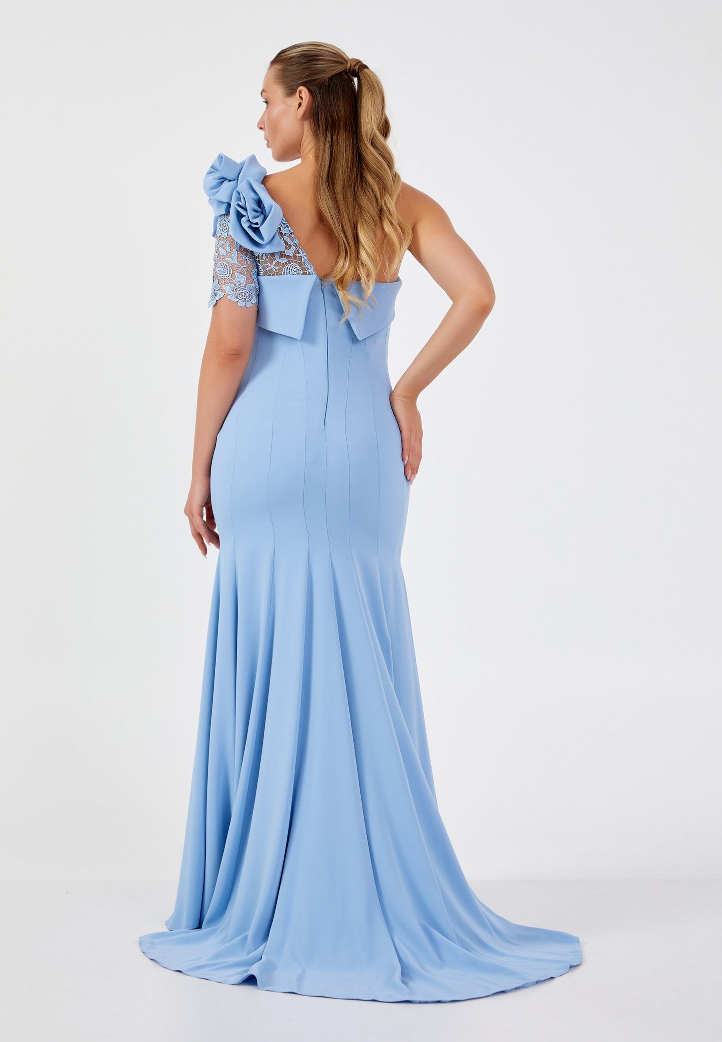 One Shoulder Maxi Tulle Mermaid Plus Size Wedding Guest Dress Blue - Unit Price: 113$