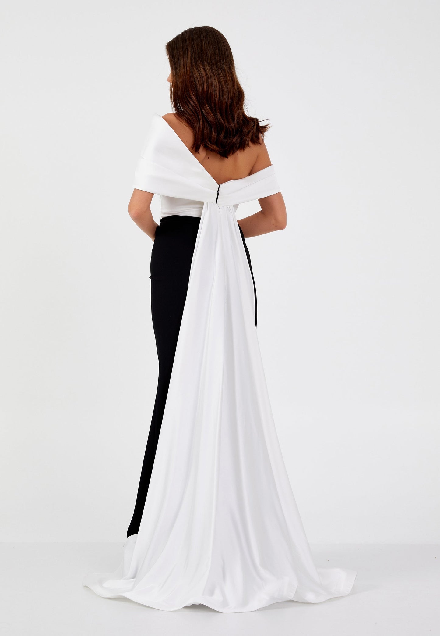 Off Shoulder Maxi Viscose Mermaid Regular Wedding Guest Dress Black-White - Unit Price: 190$