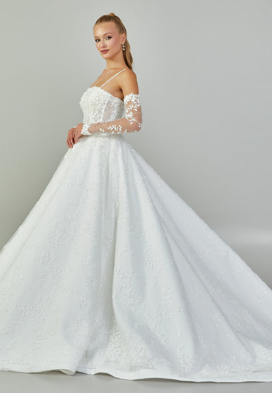 Off Shoulder Maxi Tulle Regular Wedding Dress Off White - Unit Price: 800$