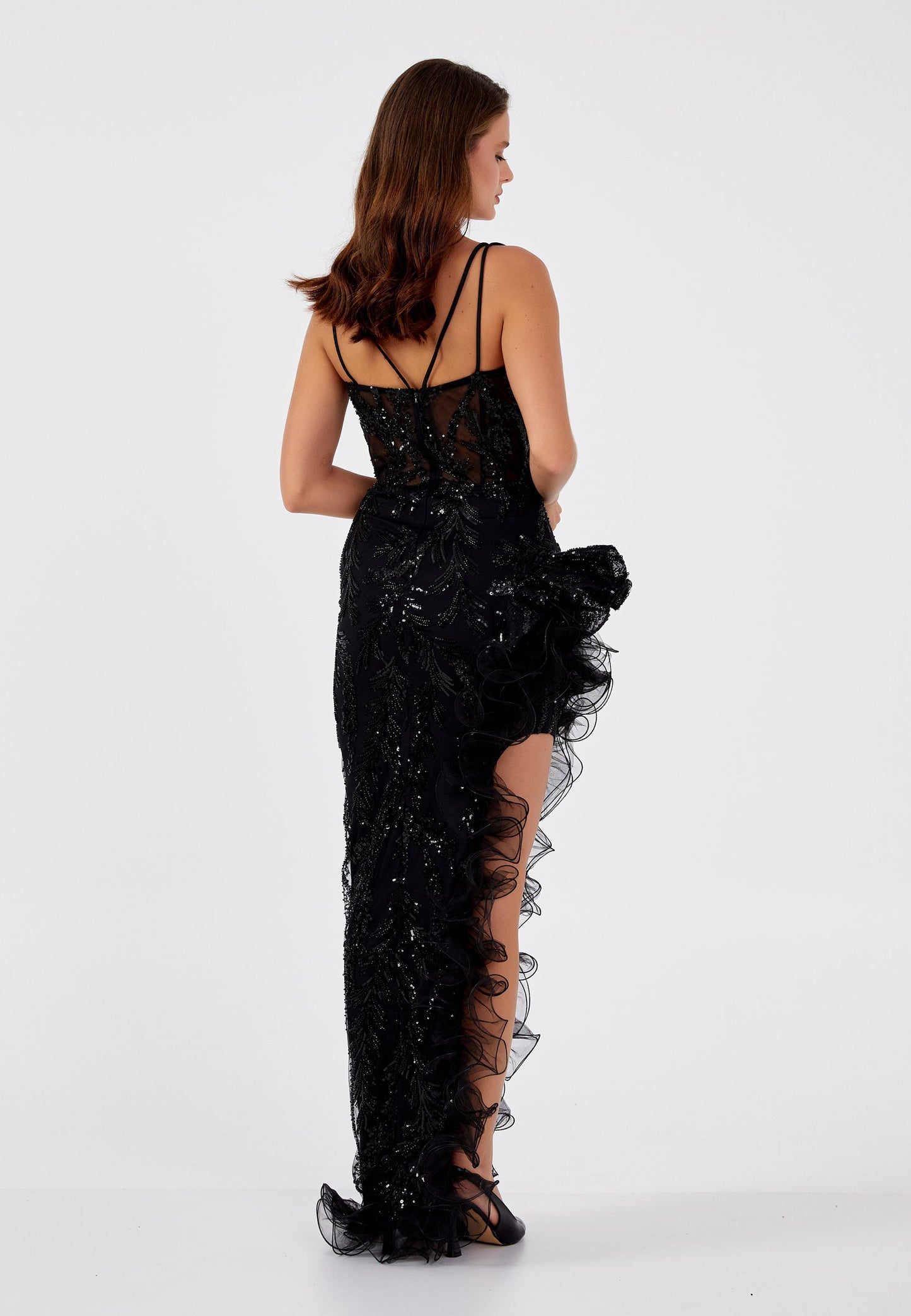 Sleeveless Maxi Tulle Column Regular Wedding Guest Dress Black - Unit Price: 185$