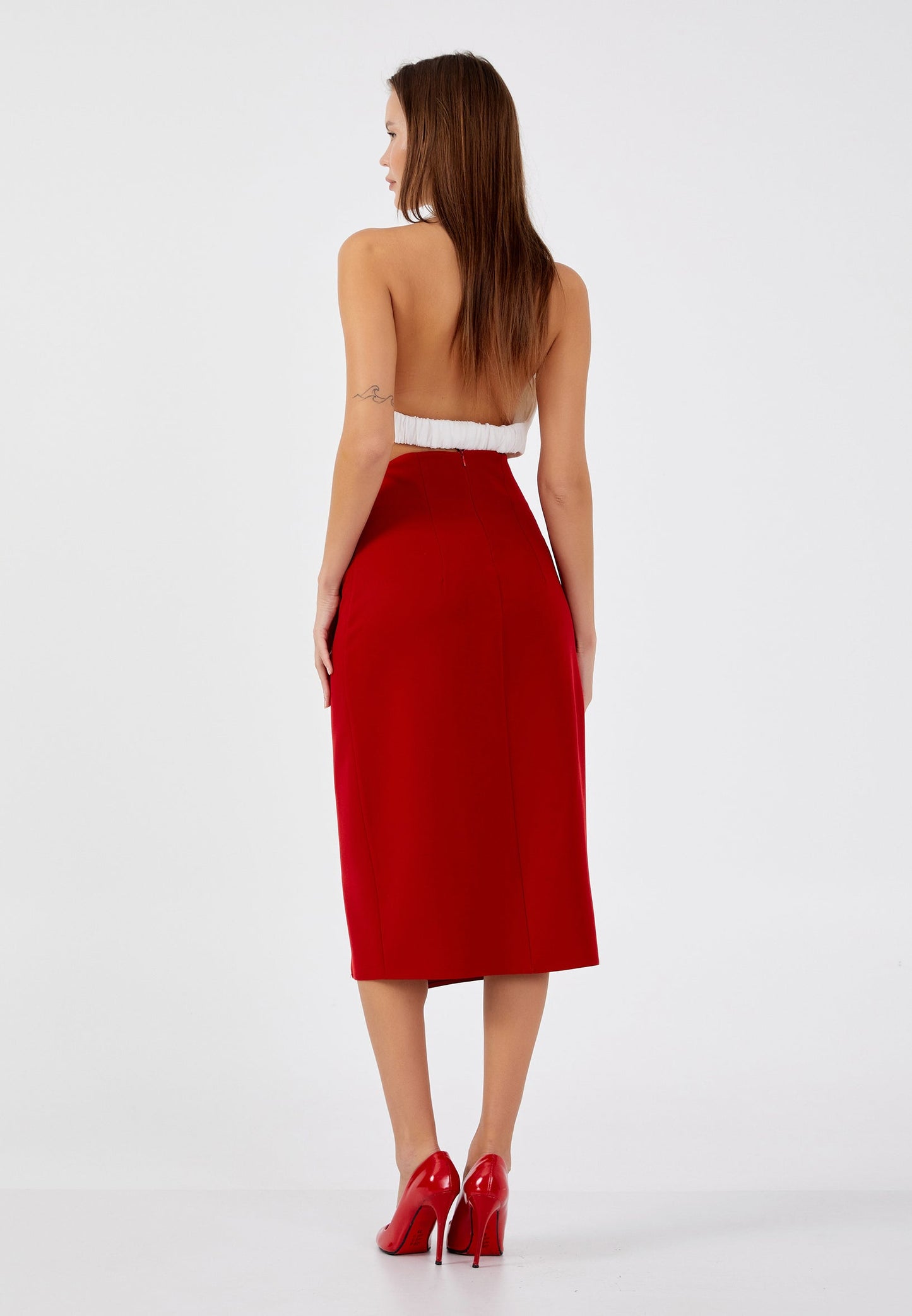 Midi Solid Color Regular Skirt Red - Unit Price: 24$