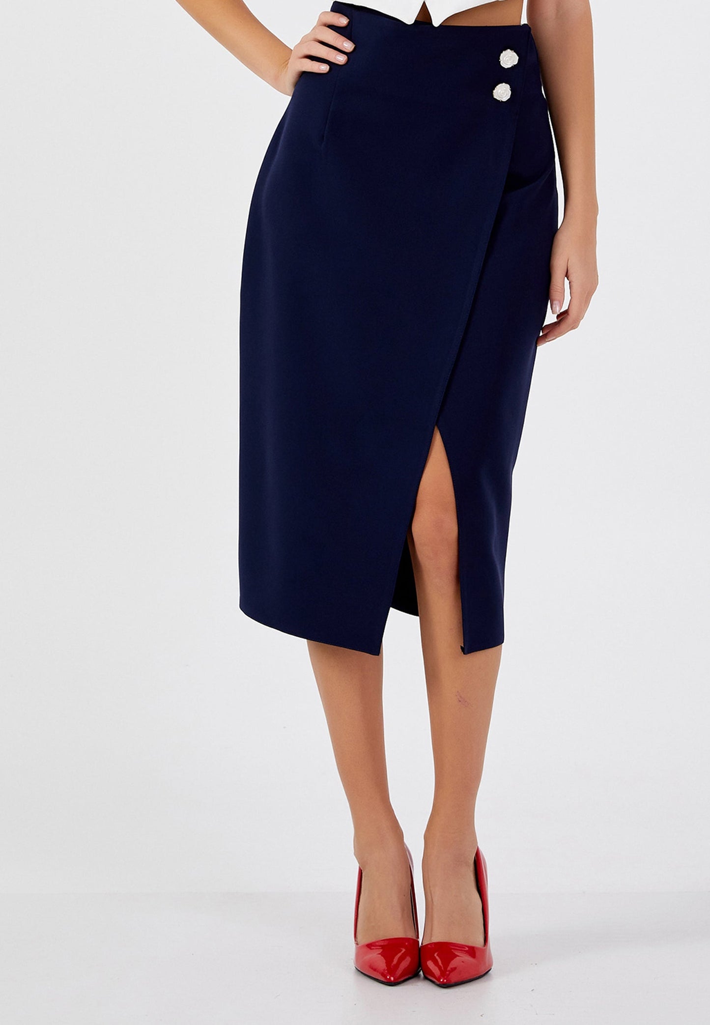 Midi Solid Color Regular Skirt Navy - Unit Price: 24$