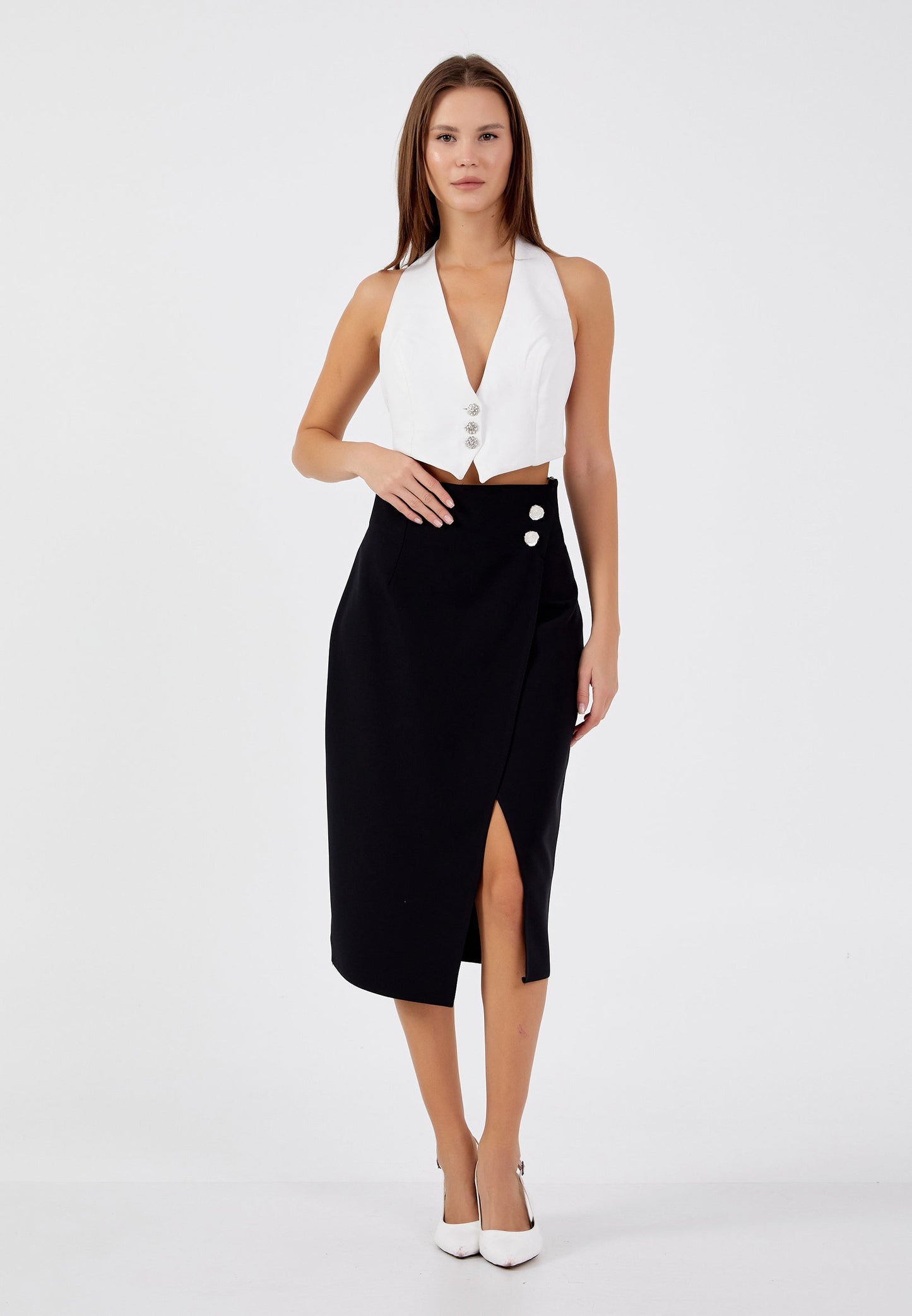 Midi Solid Color Regular Skirt Black - Unit Price: 24$