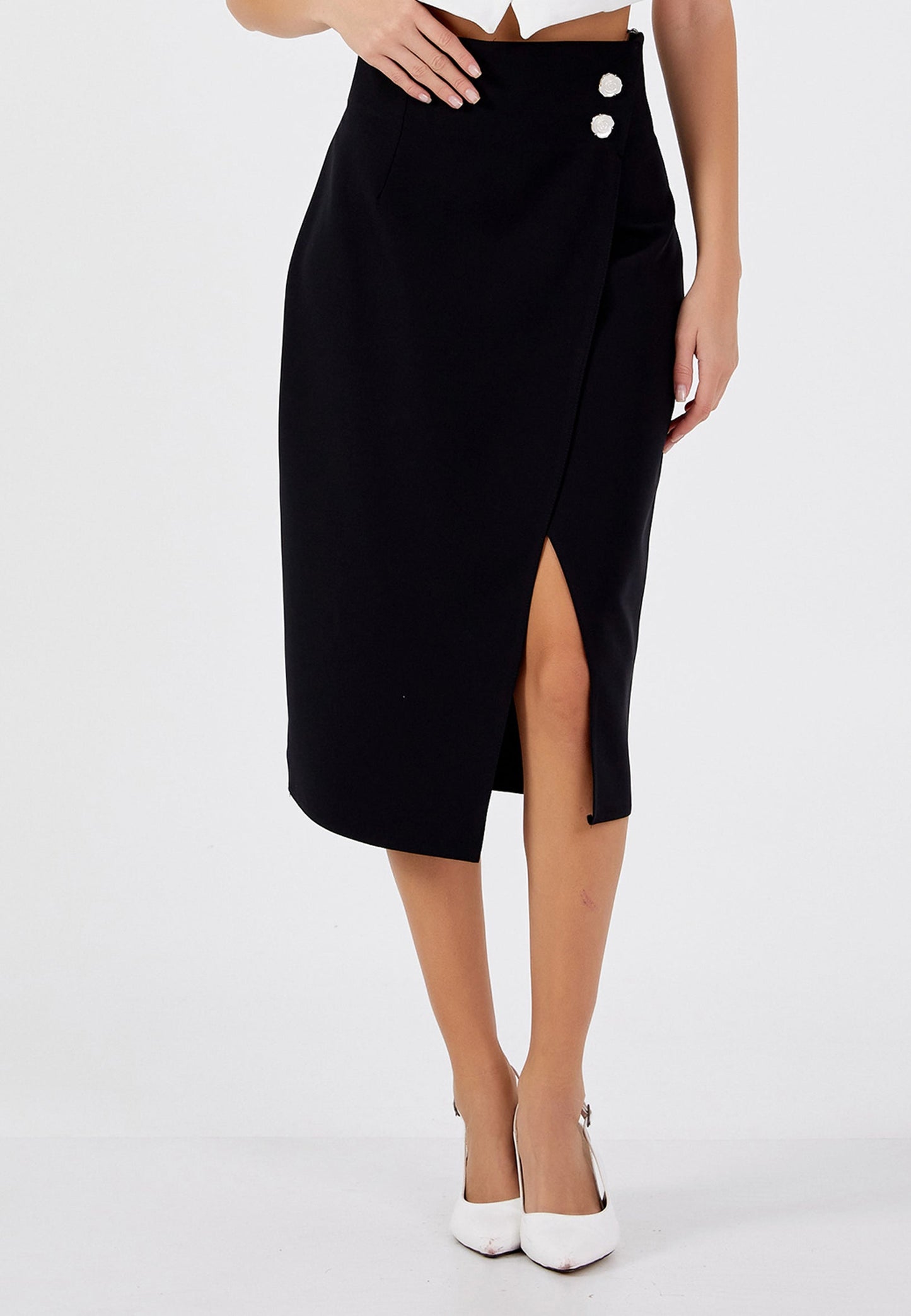 Midi Solid Color Regular Skirt Black - Unit Price: 24$