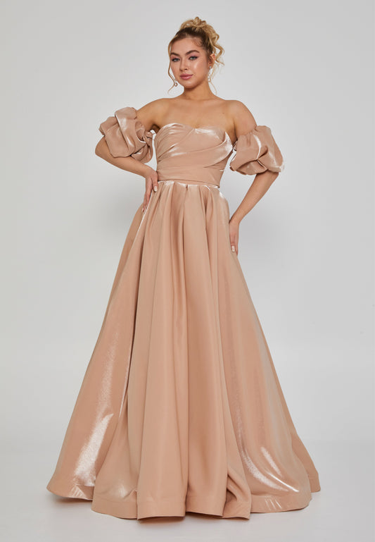 Off Shoulder Maxi Polyester Regular Engagement Dress Beige - Unit Price: 240$