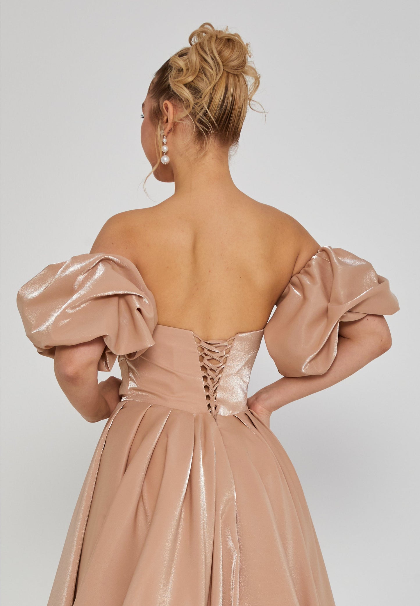 Off Shoulder Maxi Polyester Regular Engagement Dress Beige - Unit Price: 240$