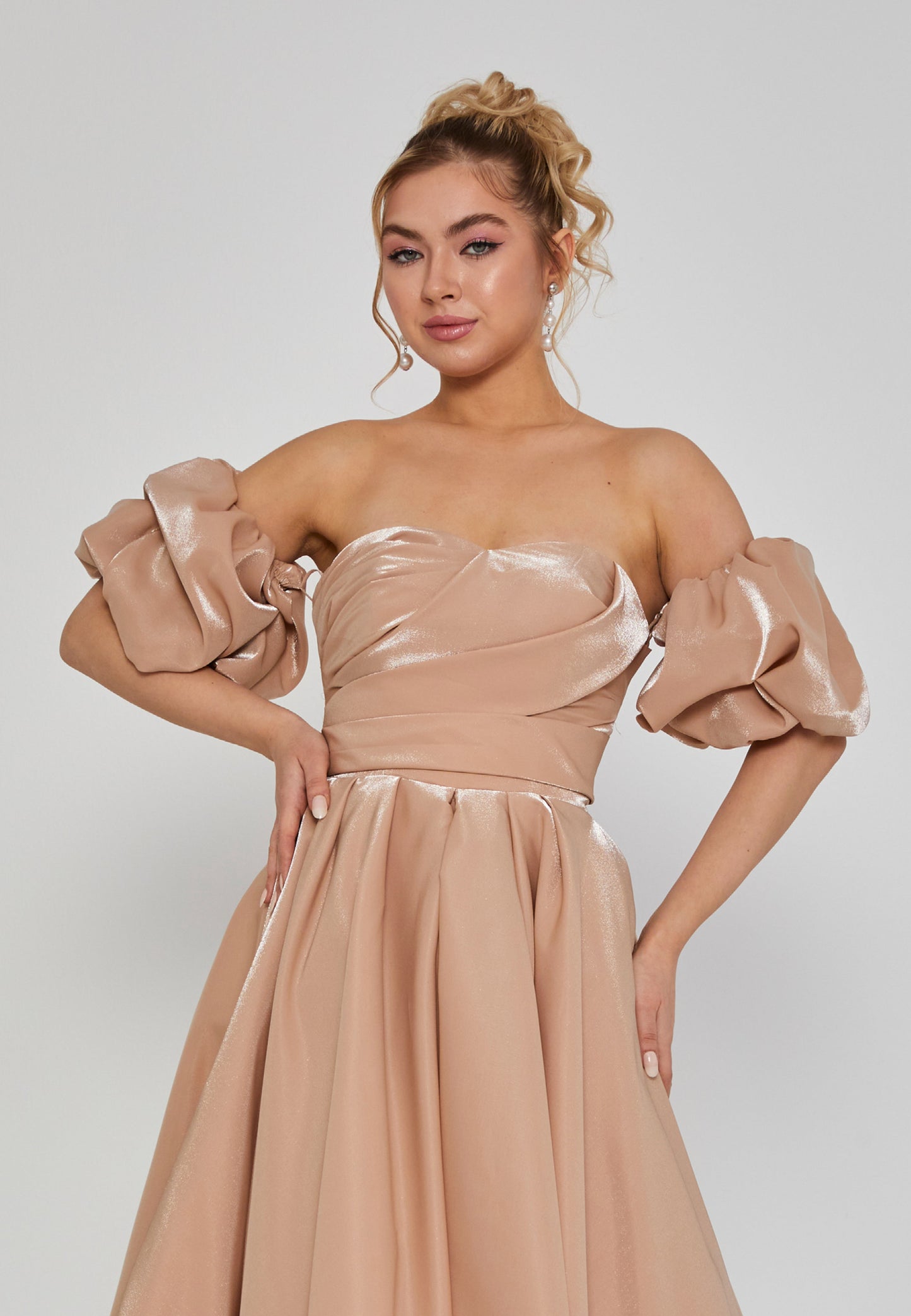 Off Shoulder Maxi Polyester Regular Engagement Dress Beige - Unit Price: 240$