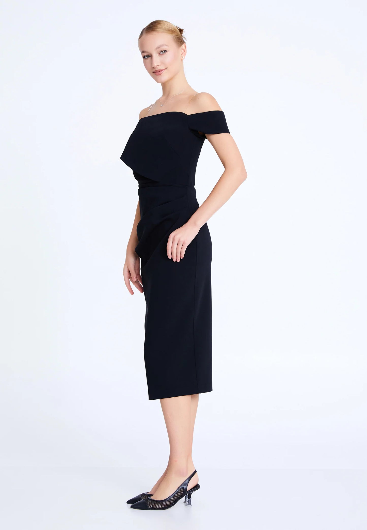 Off Shoulder Midi Viscose Column Regular Evening Dress Unit Price: $45.00