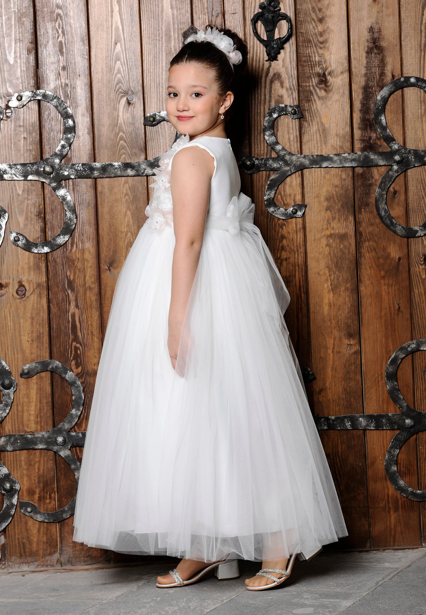 Girl Sleeveless Tulle Floral A - Line 8 - 12 Ages Special Occasion Dress White - Unit Price: 32$