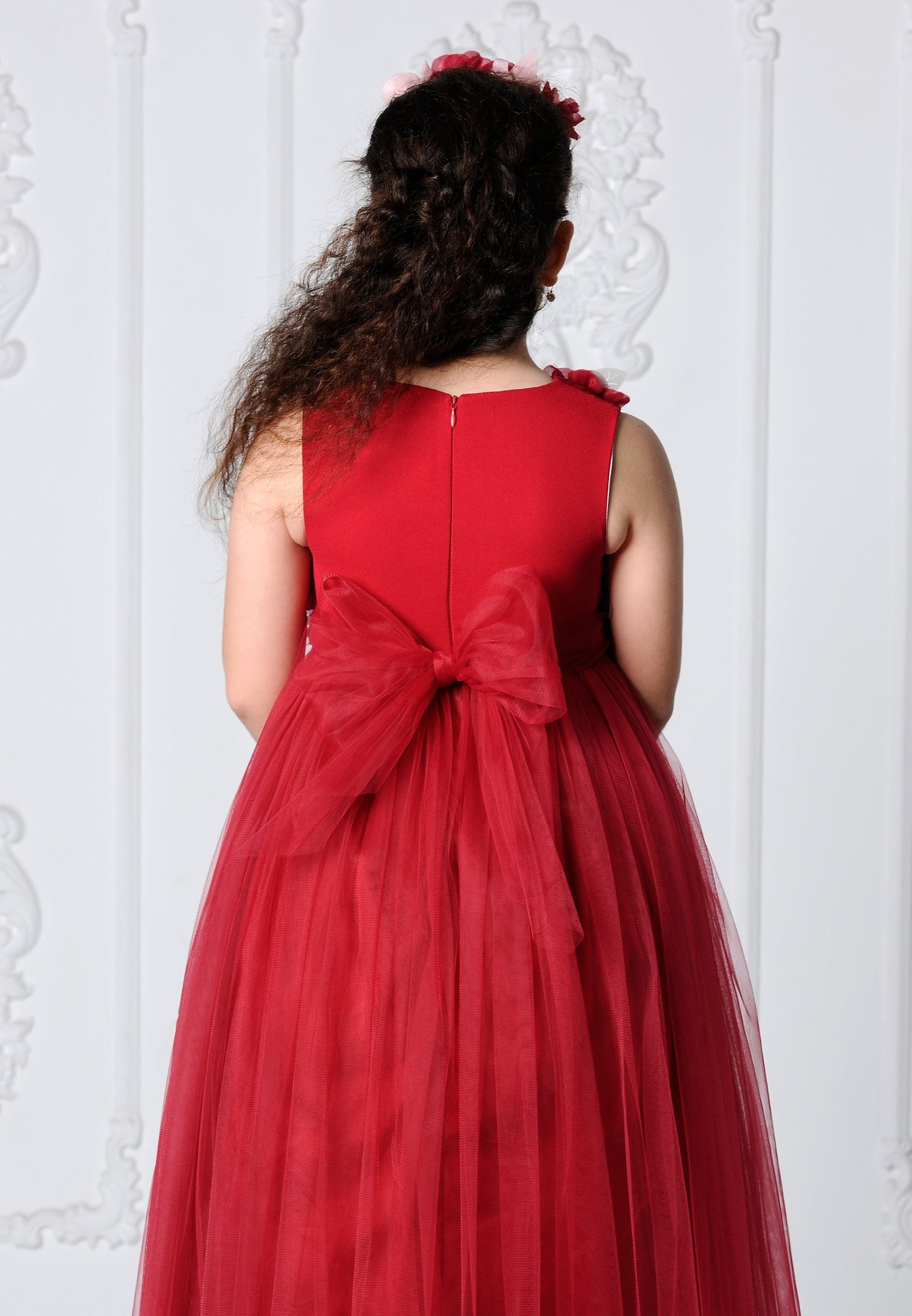 Girl Sleeveless Tulle Floral A - Line 8 - 12 Ages Special Occasion Dress Red - Unit Price: 32$