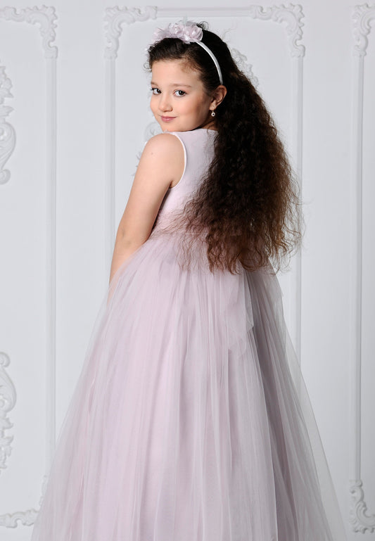 Girl Sleeveless Tulle Floral A - Line 8 - 12 Ages Special Occasion Dress Lilac - Unit Price: 32$