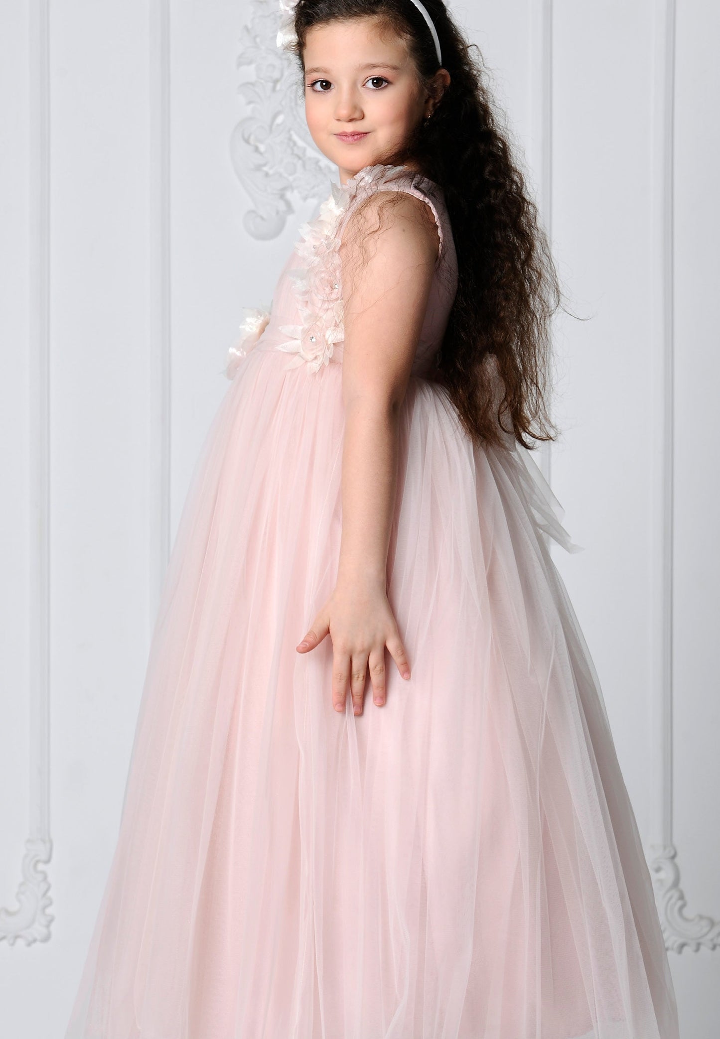 Girl Sleeveless Tulle Floral A - Line 8 - 12 Ages Special Occasion Dress Powder Pink - Unit Price: 32$