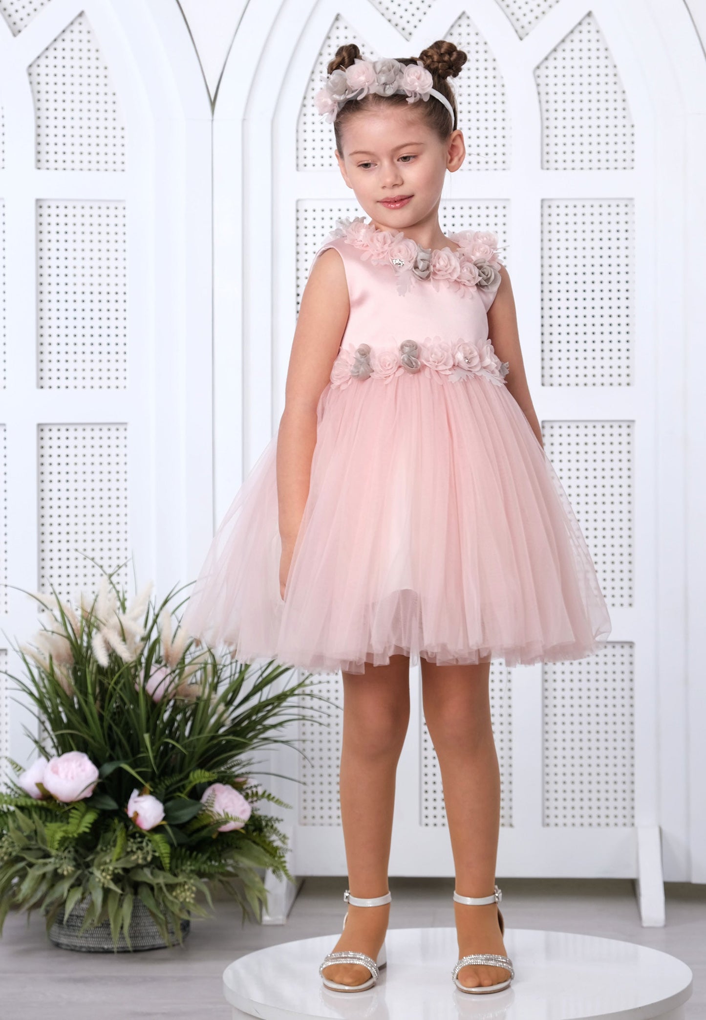 Baby Girl Sleeveless Tulle Floral A - Line 1 - 5 Ages Special Occasion Dress Powder Pink - Unit Price: 25$