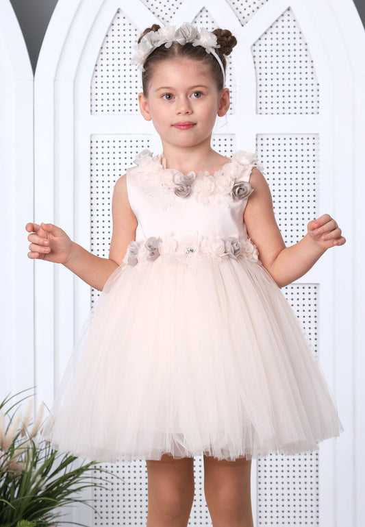 Baby Girl Sleeveless Tulle Floral A - Line 1 - 5 Ages Special Occasion Dress Salmon - Unit Price: 25$