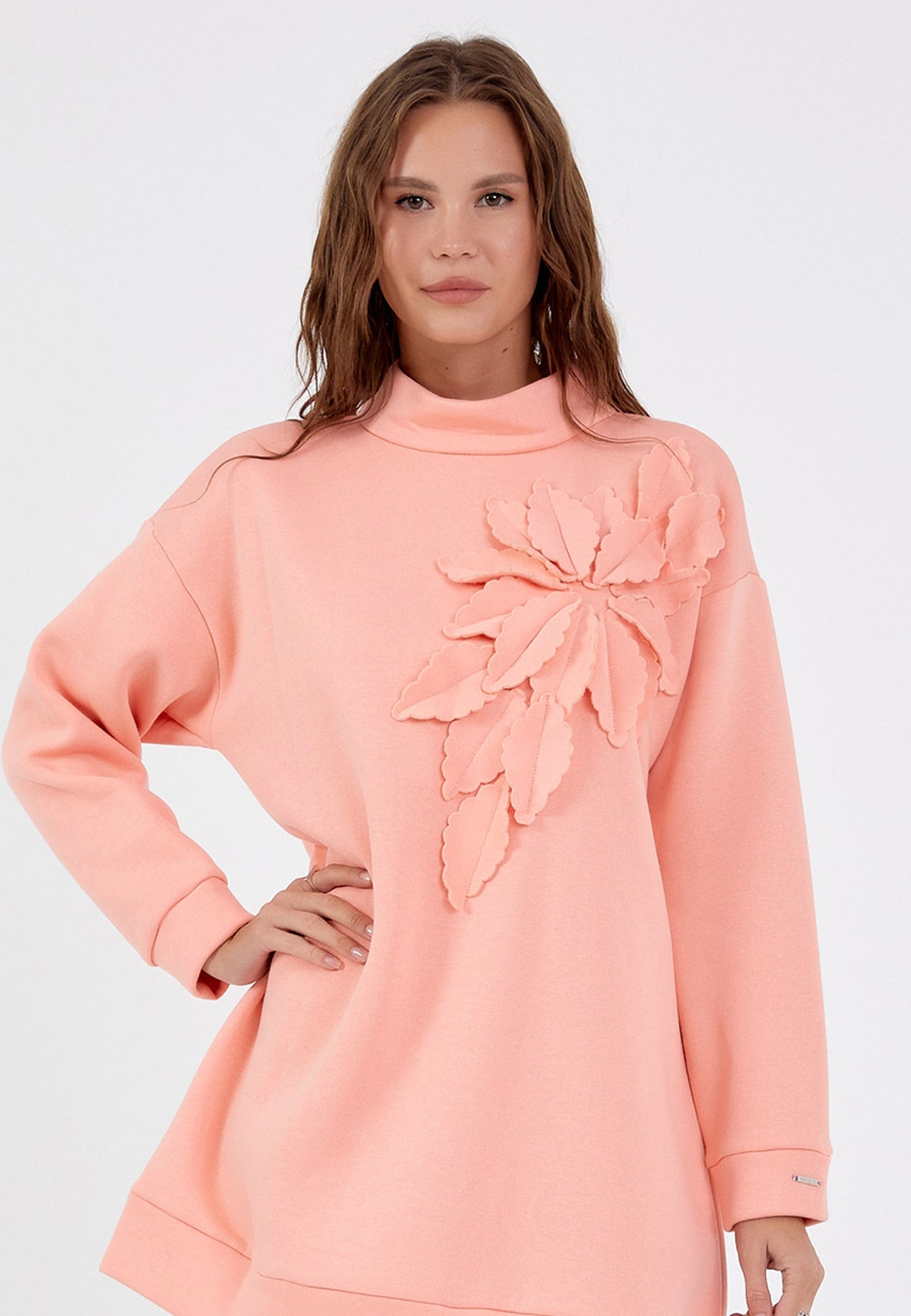 Long Sleeve Floral Regular Tunic Salmon - Unit Price: 37$