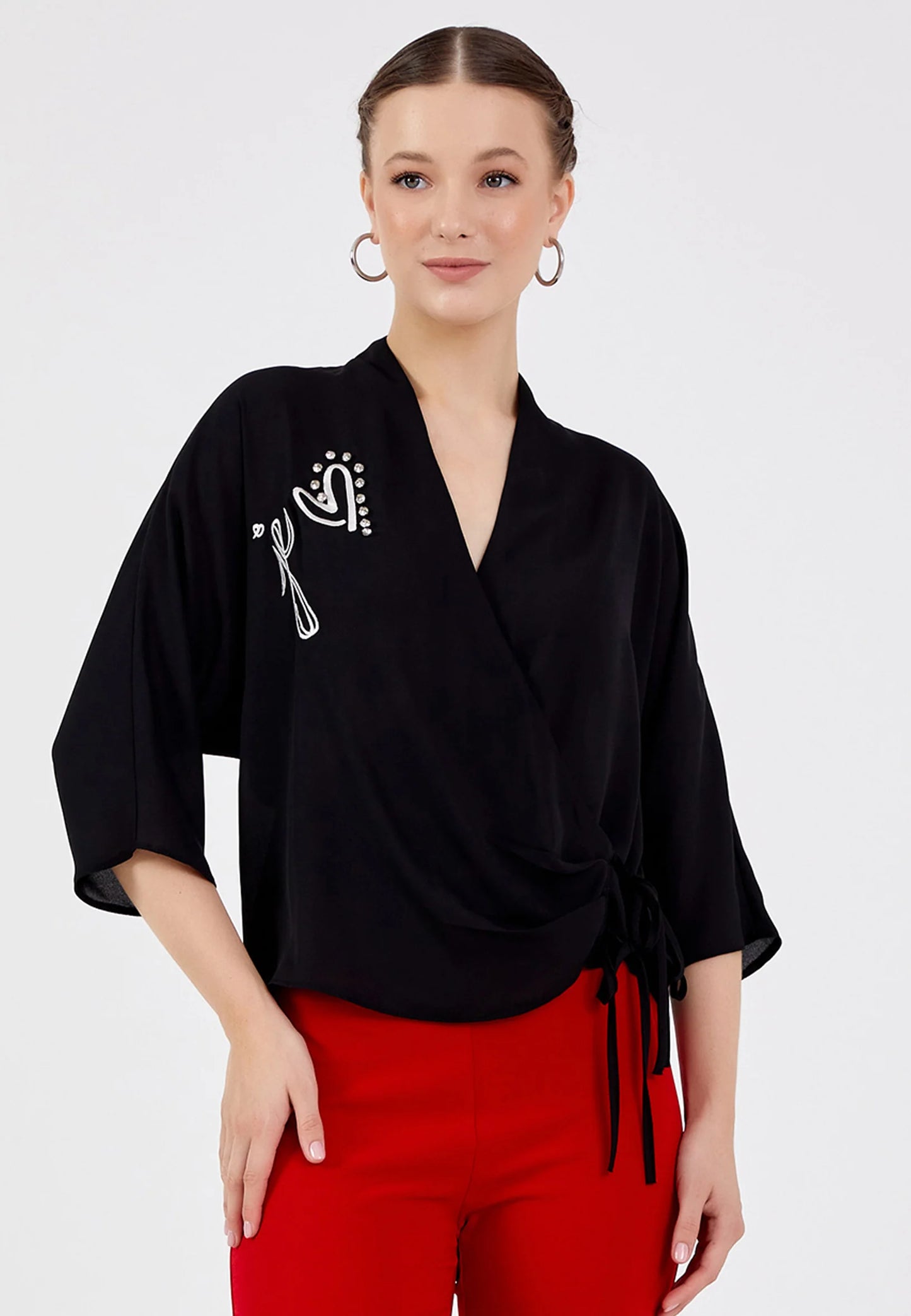 Batwing Sleeve Printed Regular Blouse Unit Price: $20.00