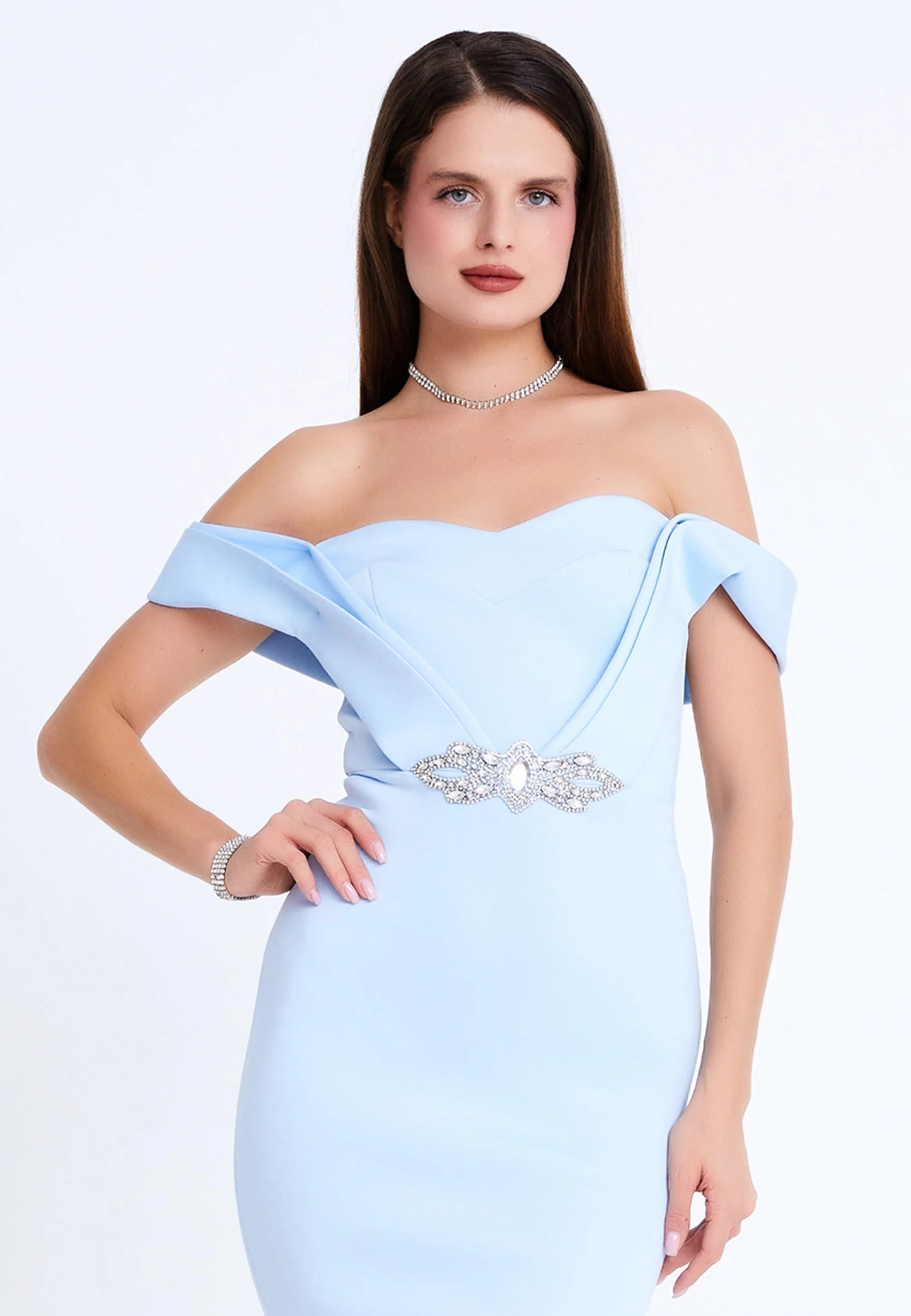 Off Shoulder Midi Lycra Column Regular Evening Dress Unit Price: $48.00