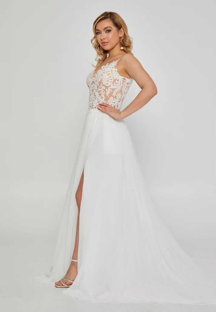 Sleeveless Maxi Tulle Regular Wedding Dress Off White - Unit Price: 390$