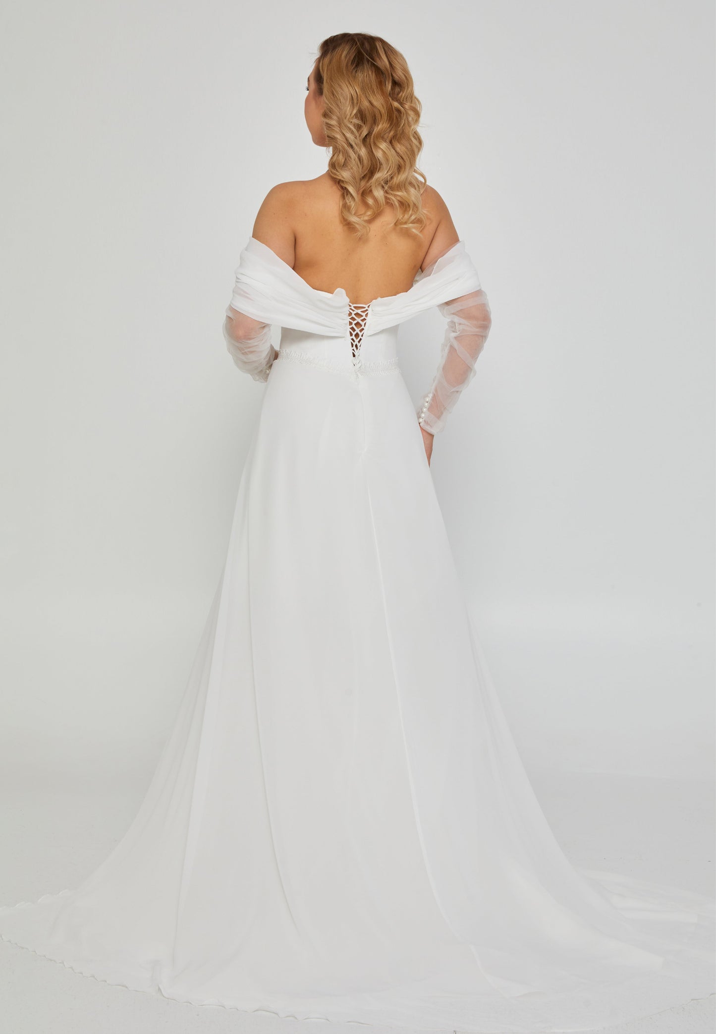 Off Shoulder Maxi Tulle Regular Wedding Dress Off White - Unit Price: 320$