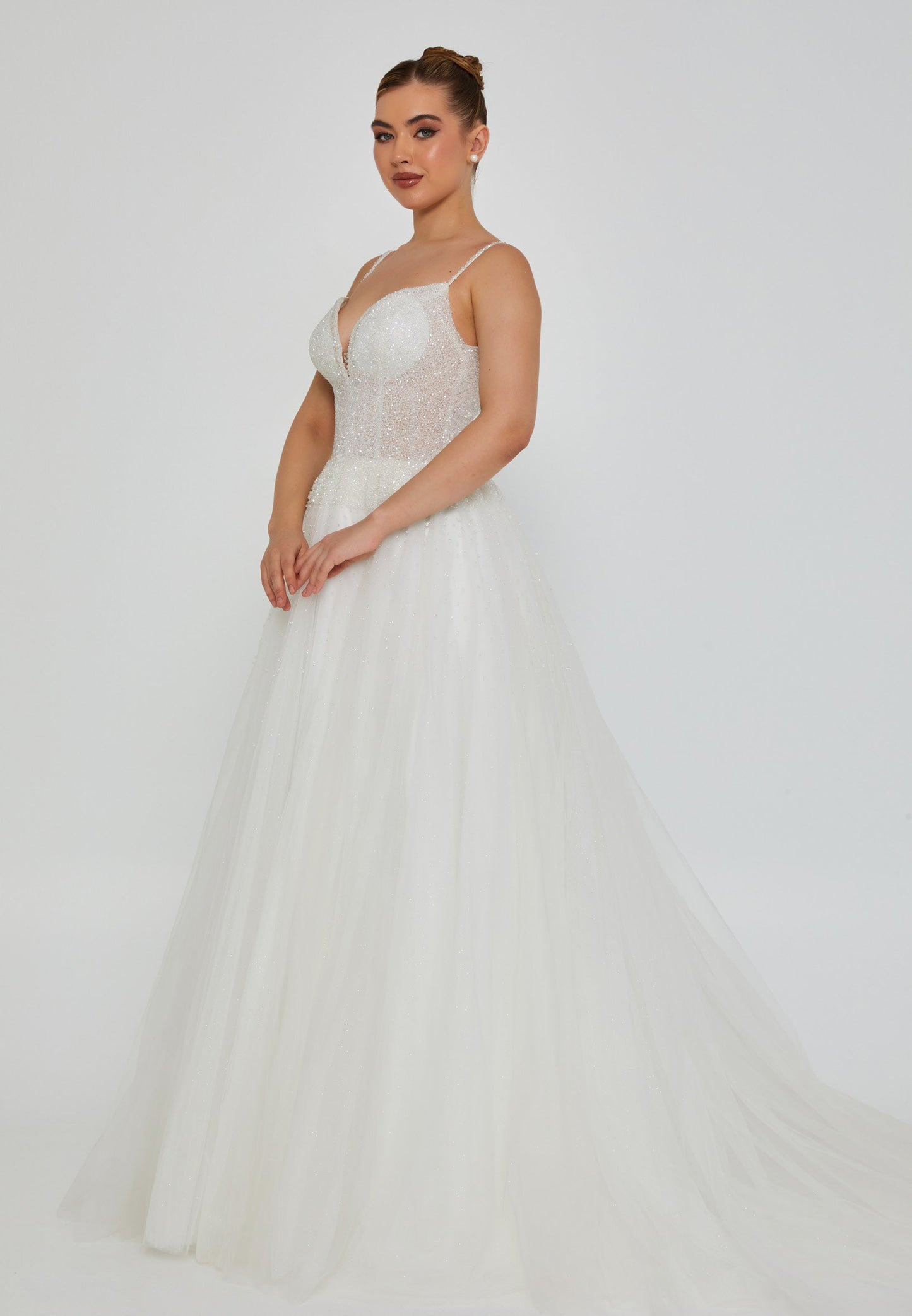 Sleeveless Maxi Tulle Regular Wedding Dress Off White - Unit Price: 336$