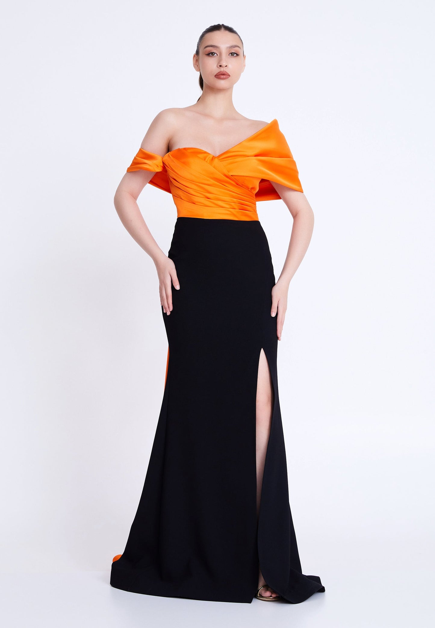 Off Shoulder Maxi Viscose Mermaid Regular Wedding Guest Dress Black-Orange - Unit Price: 190$