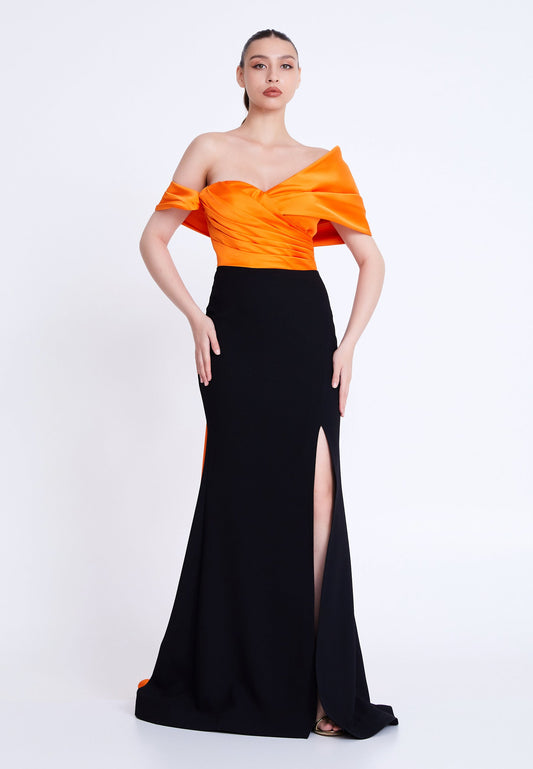 Off Shoulder Maxi Viscose Mermaid Regular Wedding Guest Dress Black-Orange - Unit Price: 190$