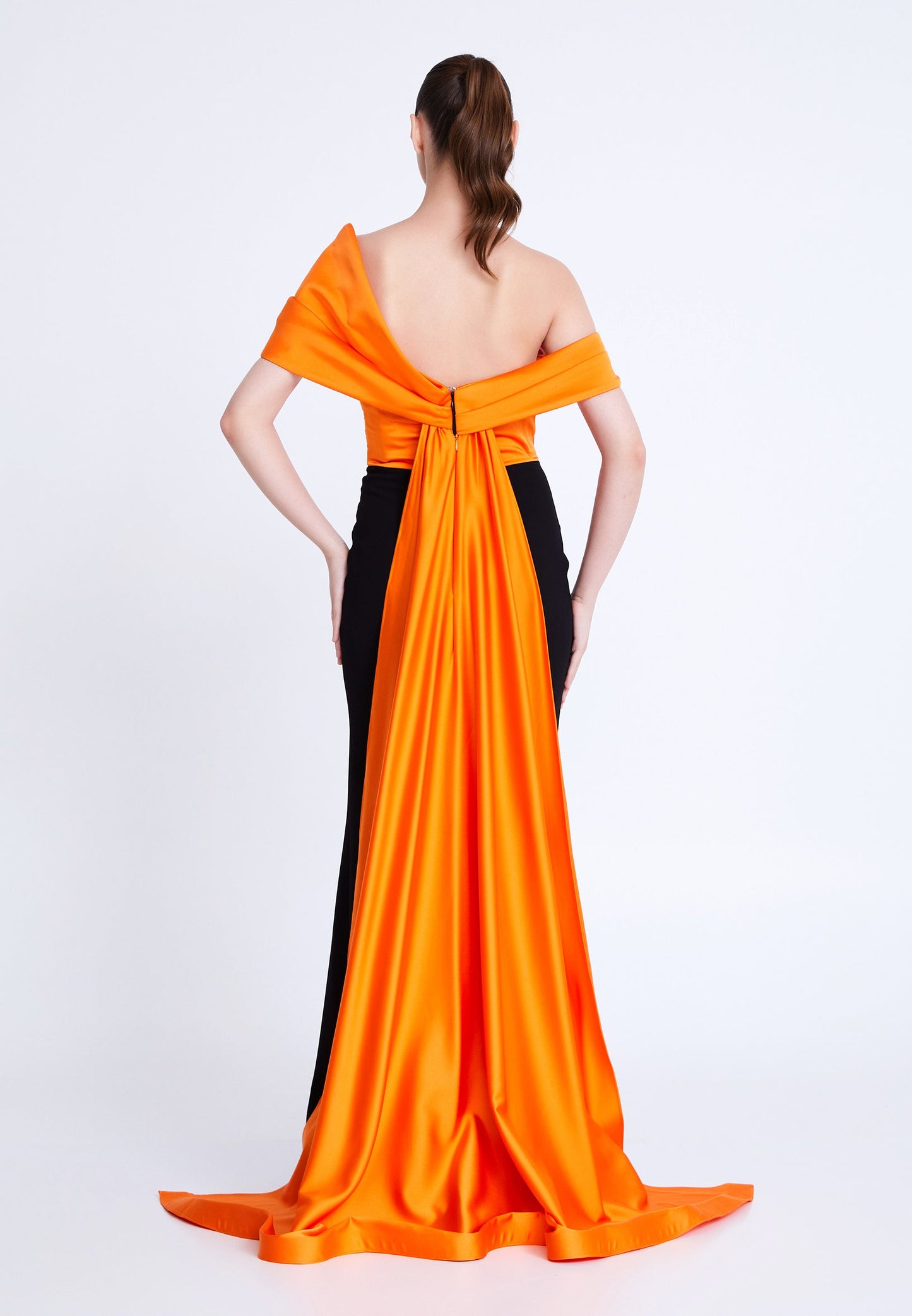 Off Shoulder Maxi Viscose Mermaid Regular Wedding Guest Dress Black-Orange - Unit Price: 190$