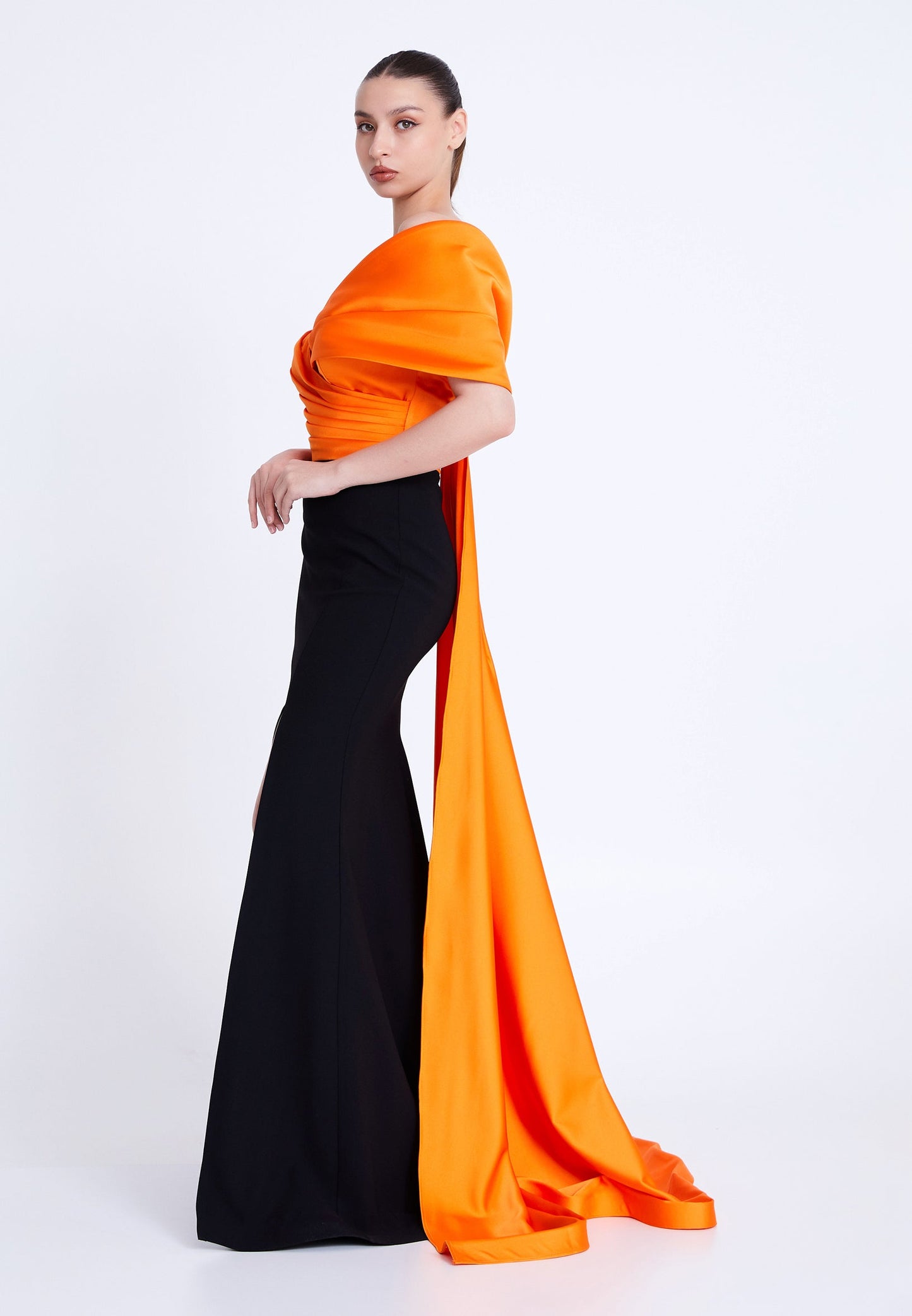 Off Shoulder Maxi Viscose Mermaid Regular Wedding Guest Dress Black-Orange - Unit Price: 190$