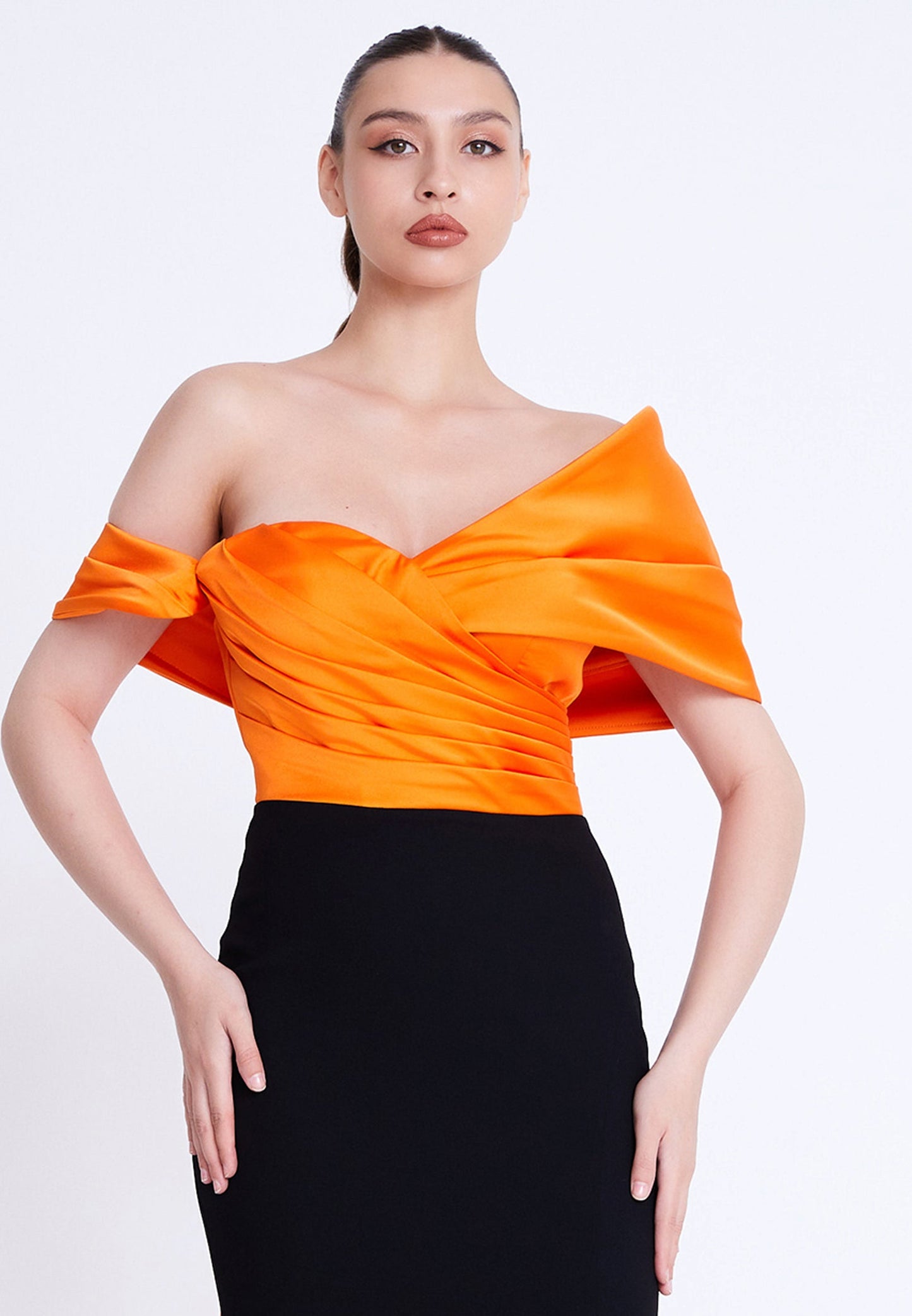 Off Shoulder Maxi Viscose Mermaid Regular Wedding Guest Dress Black-Orange - Unit Price: 190$