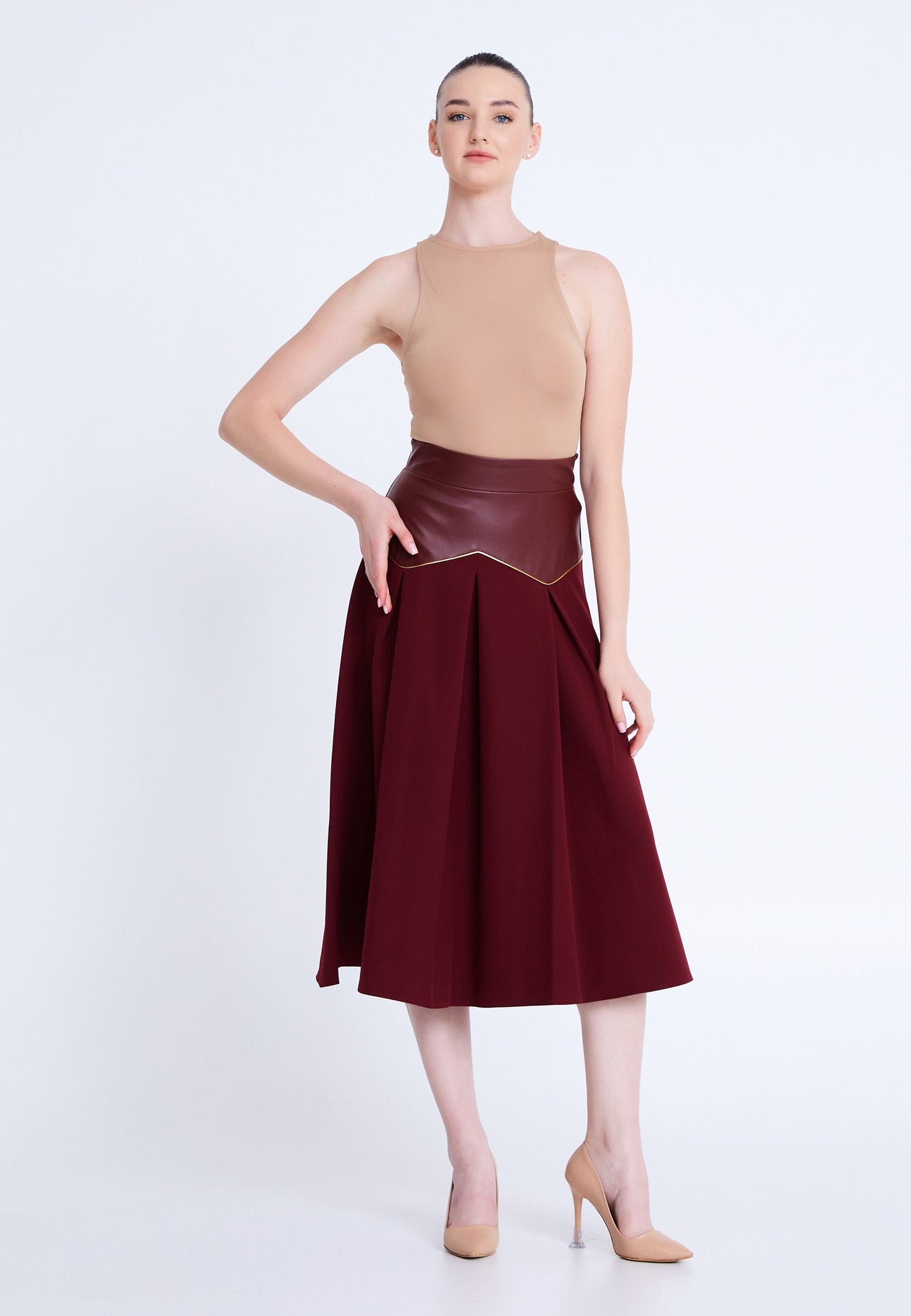 Midi Solid Color Regular Skirt Burgundy - Unit Price: 20$