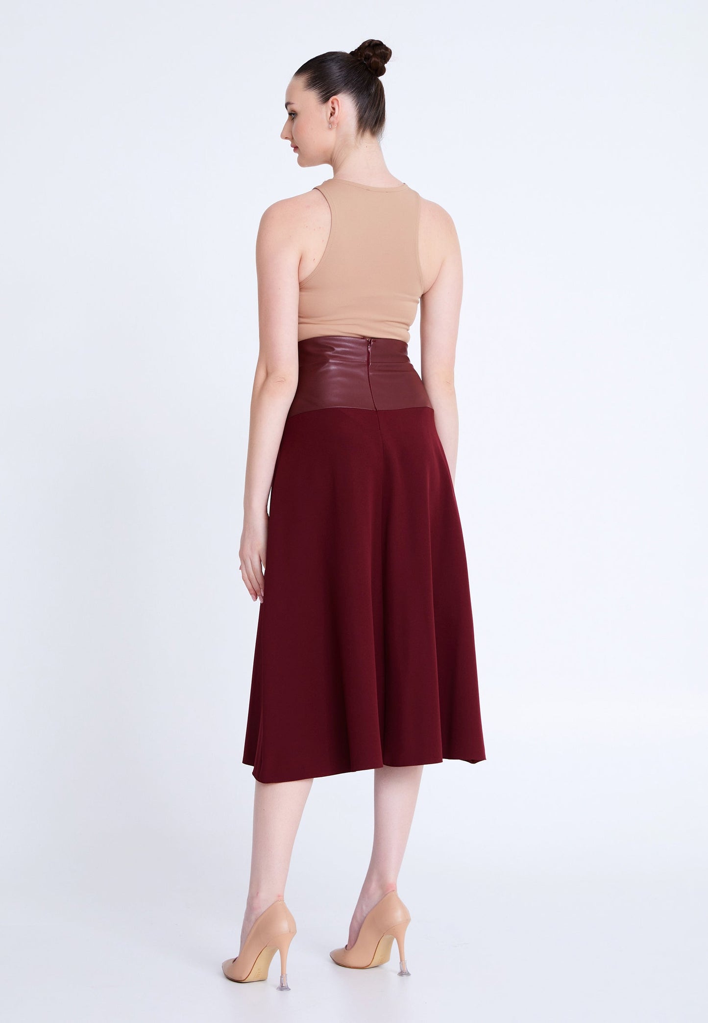 Midi Solid Color Regular Skirt Burgundy - Unit Price: 20$