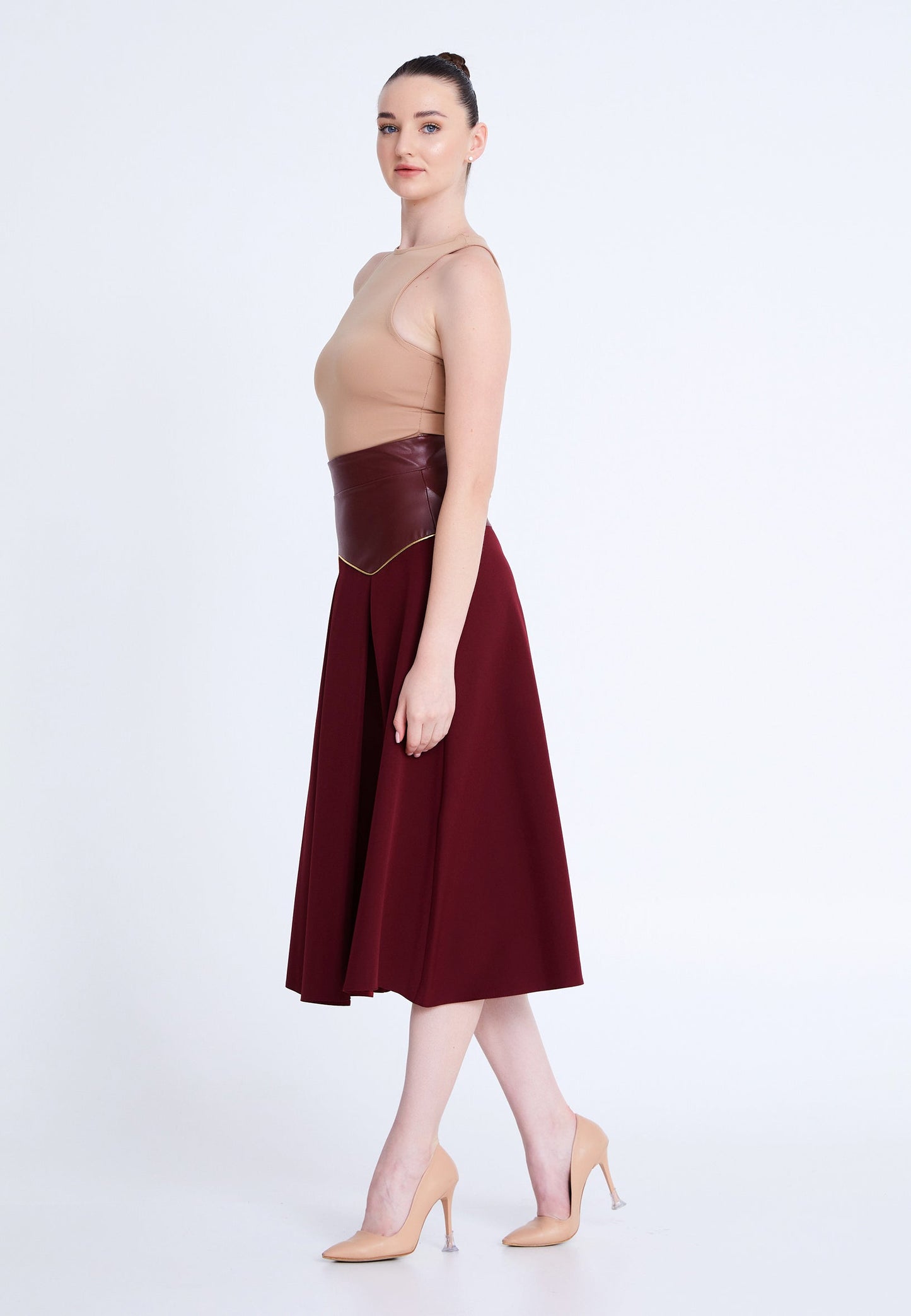 Midi Solid Color Regular Skirt Burgundy - Unit Price: 20$