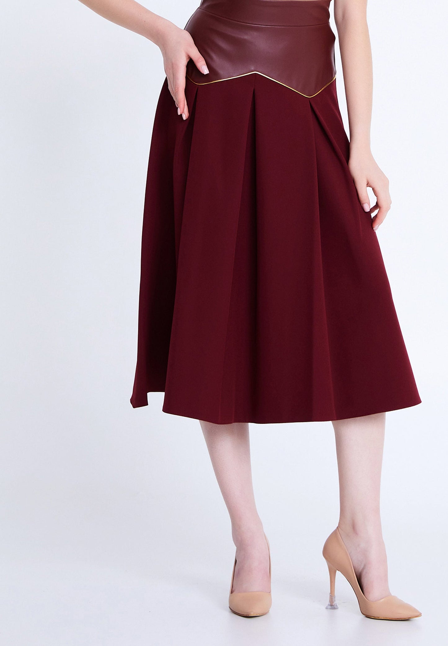 Midi Solid Color Regular Skirt Burgundy - Unit Price: 20$