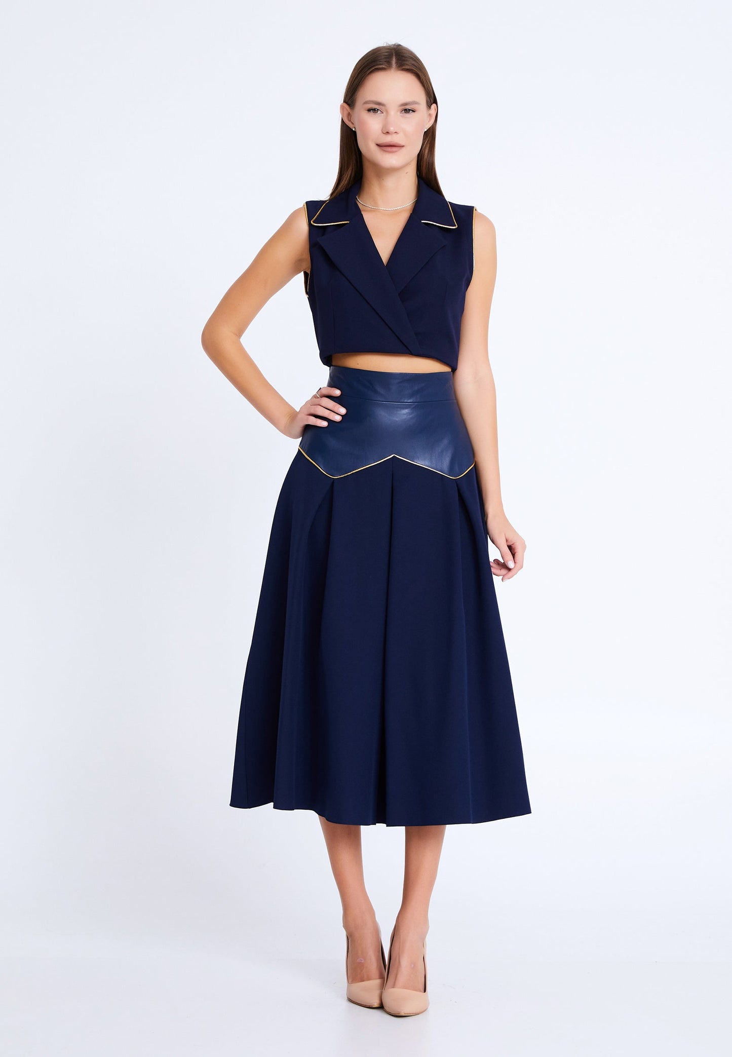 Midi Solid Color Regular Skirt Navy - Unit Price: 20$