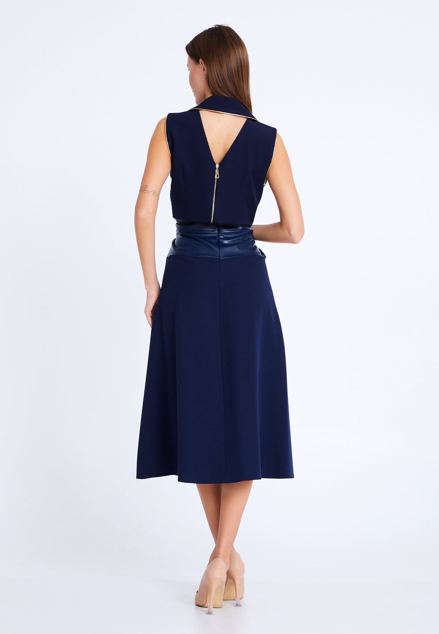 Midi Solid Color Regular Skirt Navy - Unit Price: 20$