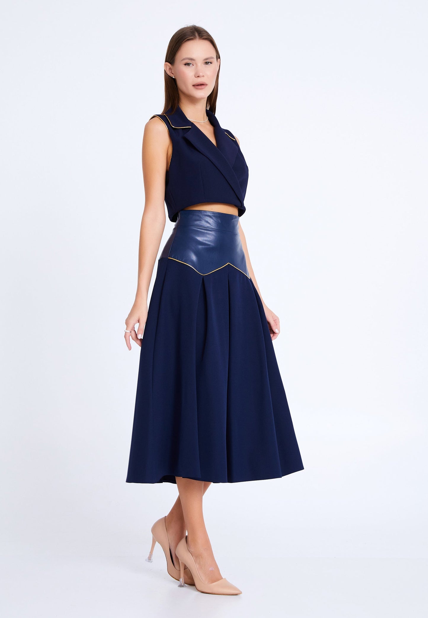 Midi Solid Color Regular Skirt Navy - Unit Price: 20$