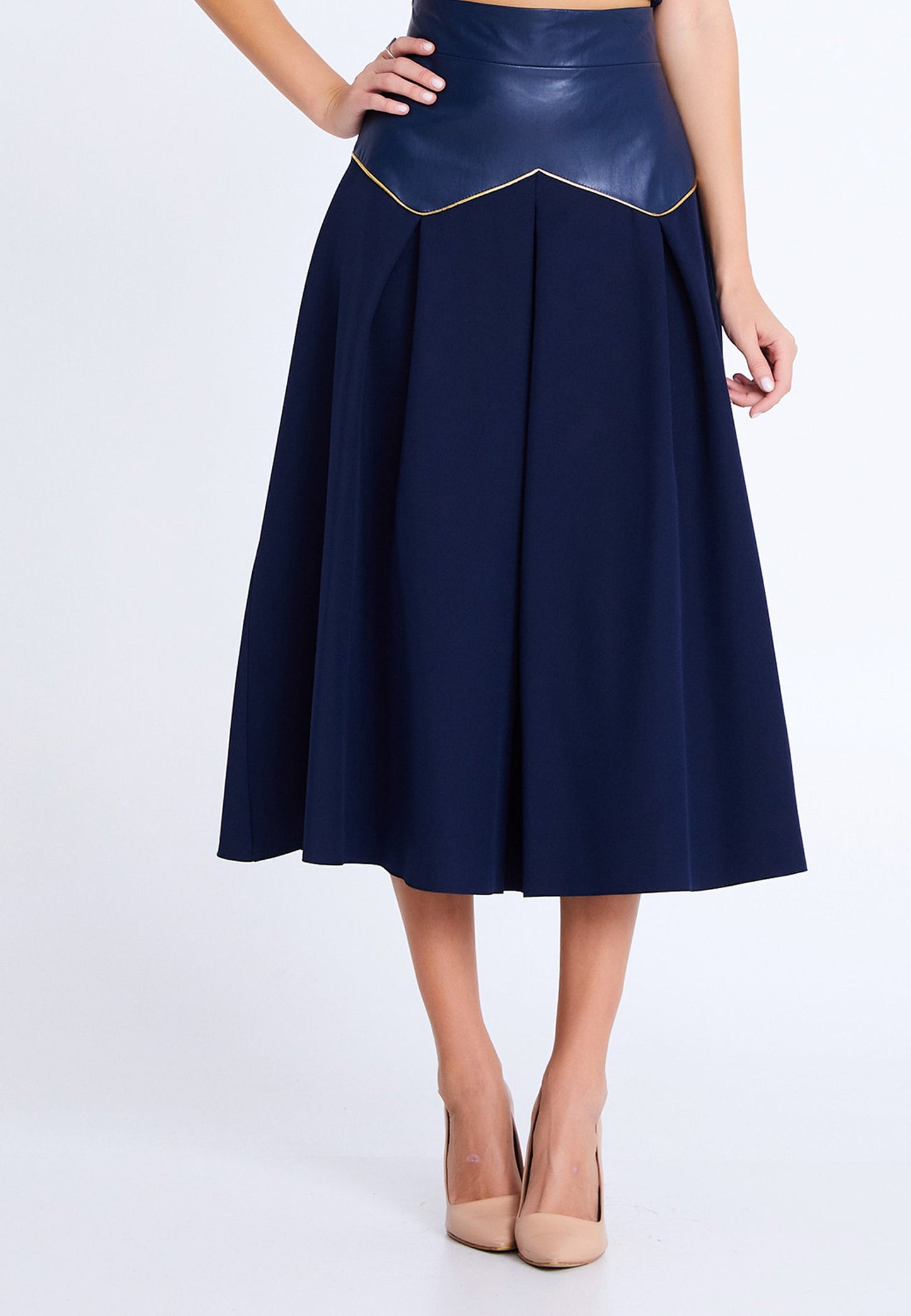 Midi Solid Color Regular Skirt Navy - Unit Price: 20$