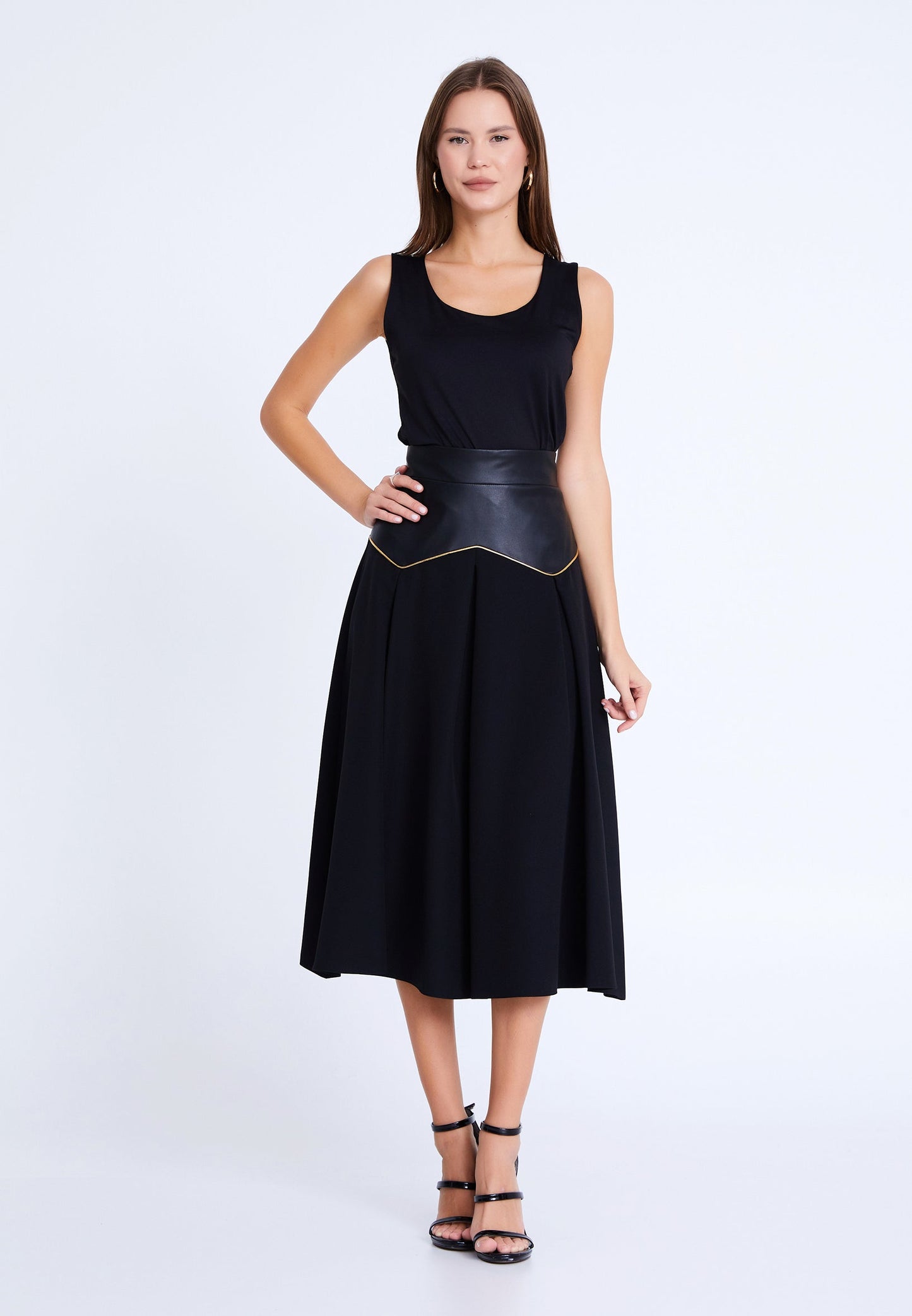 Midi Solid Color Regular Skirt Black - Unit Price: 20$