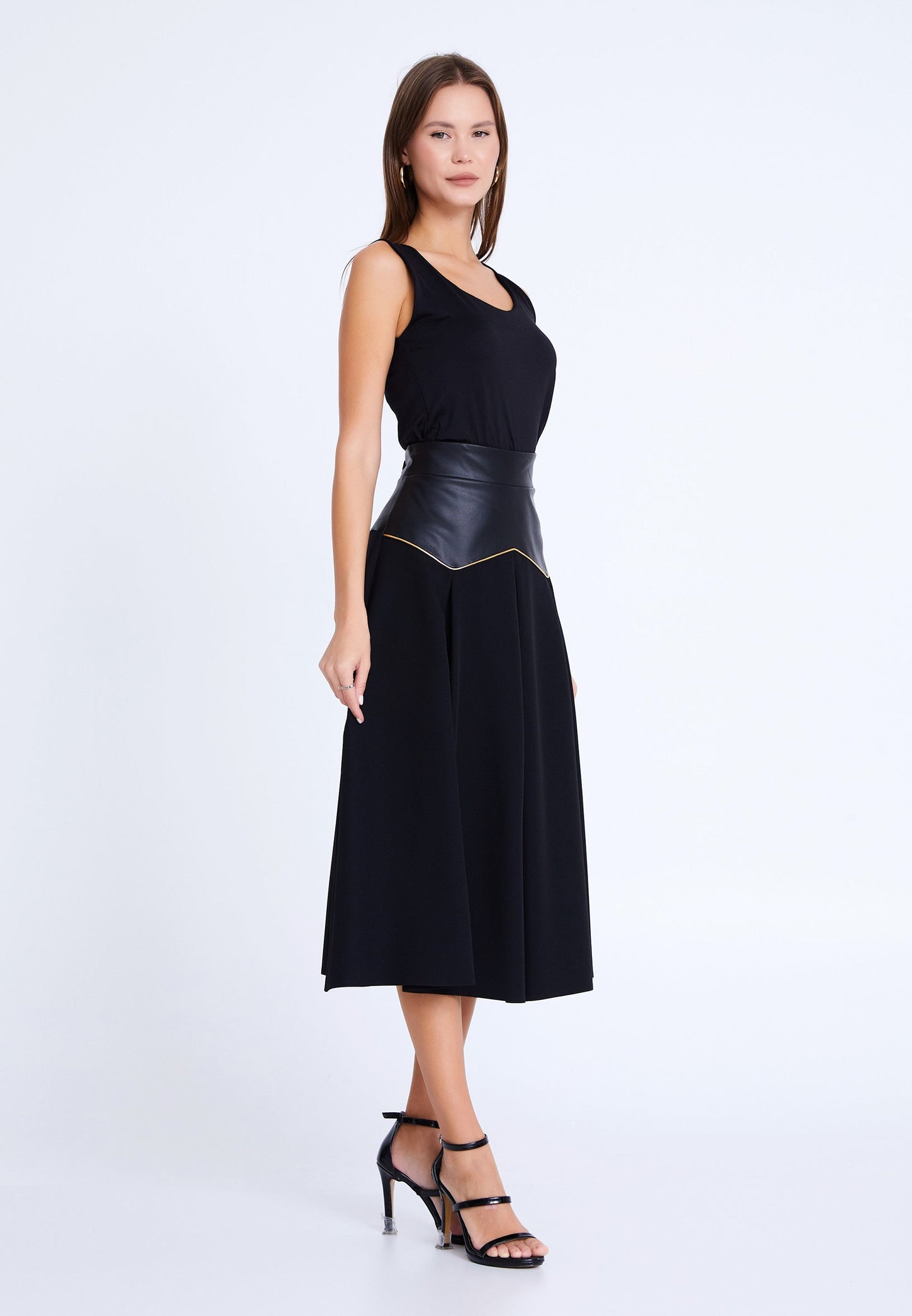 Midi Solid Color Regular Skirt Black - Unit Price: 20$