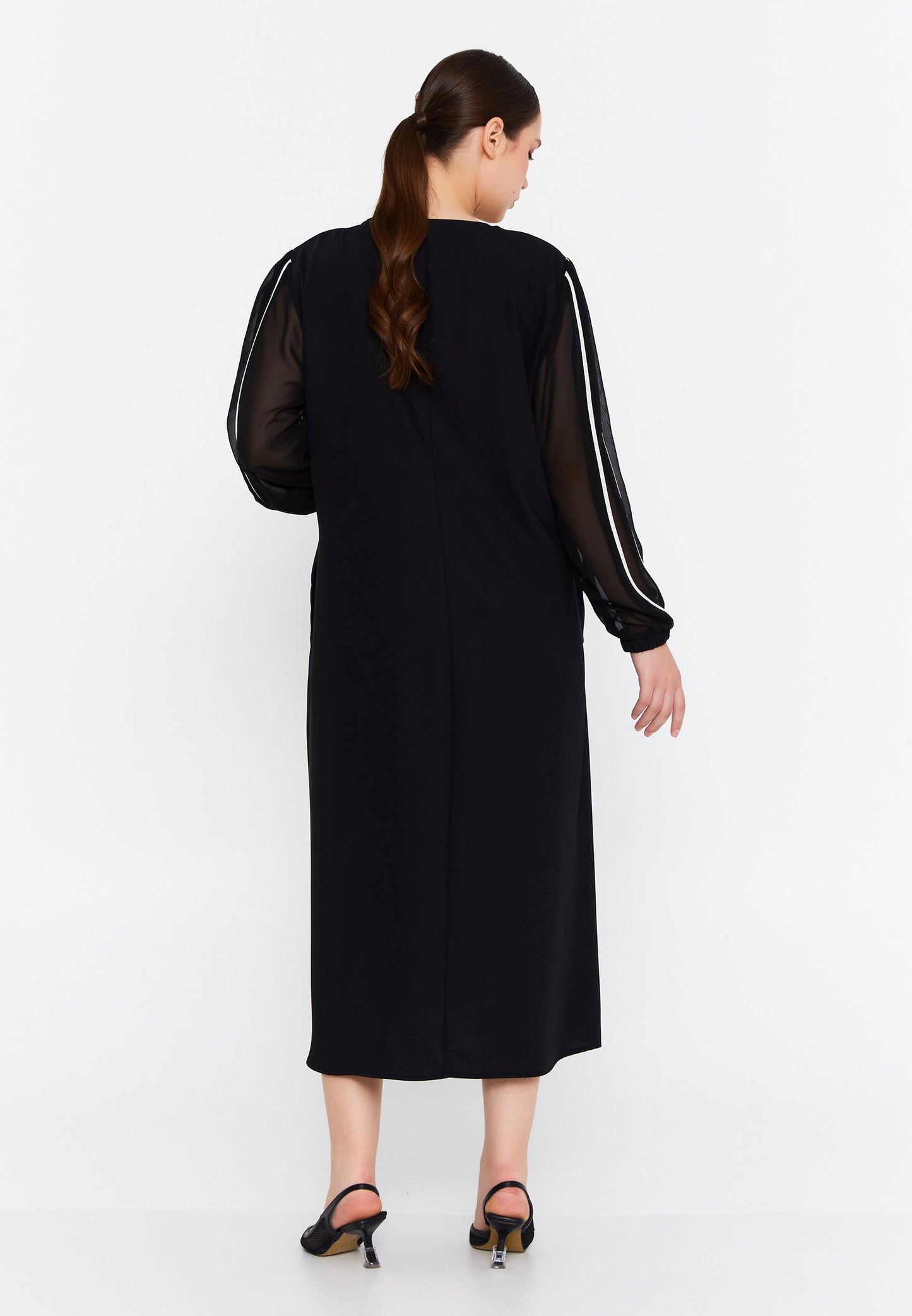 Long Sleeve Midi Viscose Column Plus Size Casual Dress Black-Ivory - Unit Price: 48$